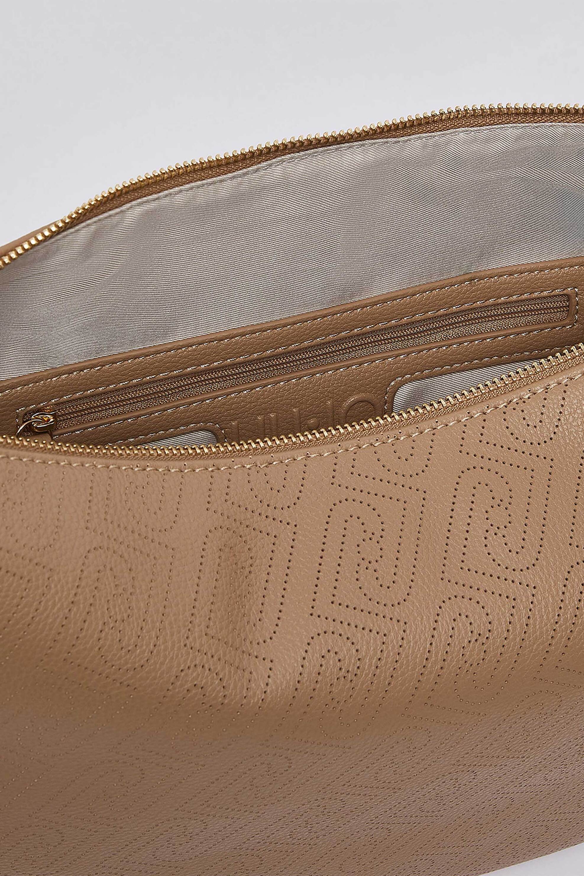 Liu Jo Γυναικεία Τσάντα Hobo με Λογότυπο Και All-Over Logo Print - Aa6134Es026 Καφέ Ανοιχτό