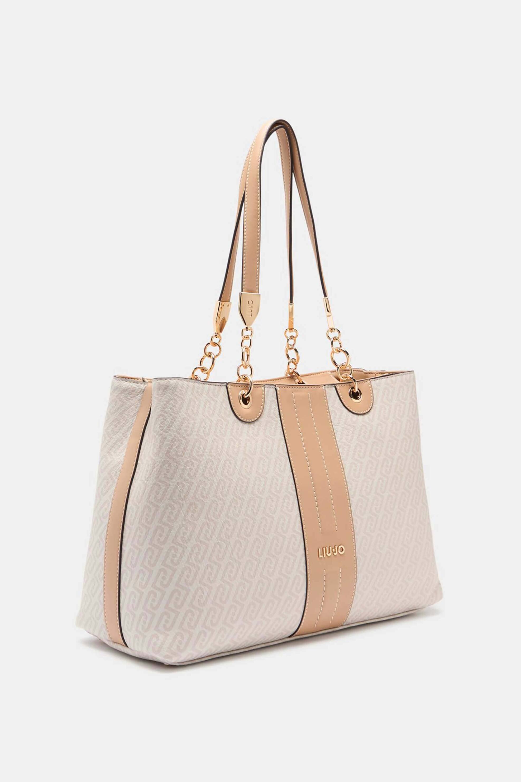 Liu Jo γυναικεία τσάντα tote με λογότυπο και all-over logo print - AA6104E1118 Μπεζ