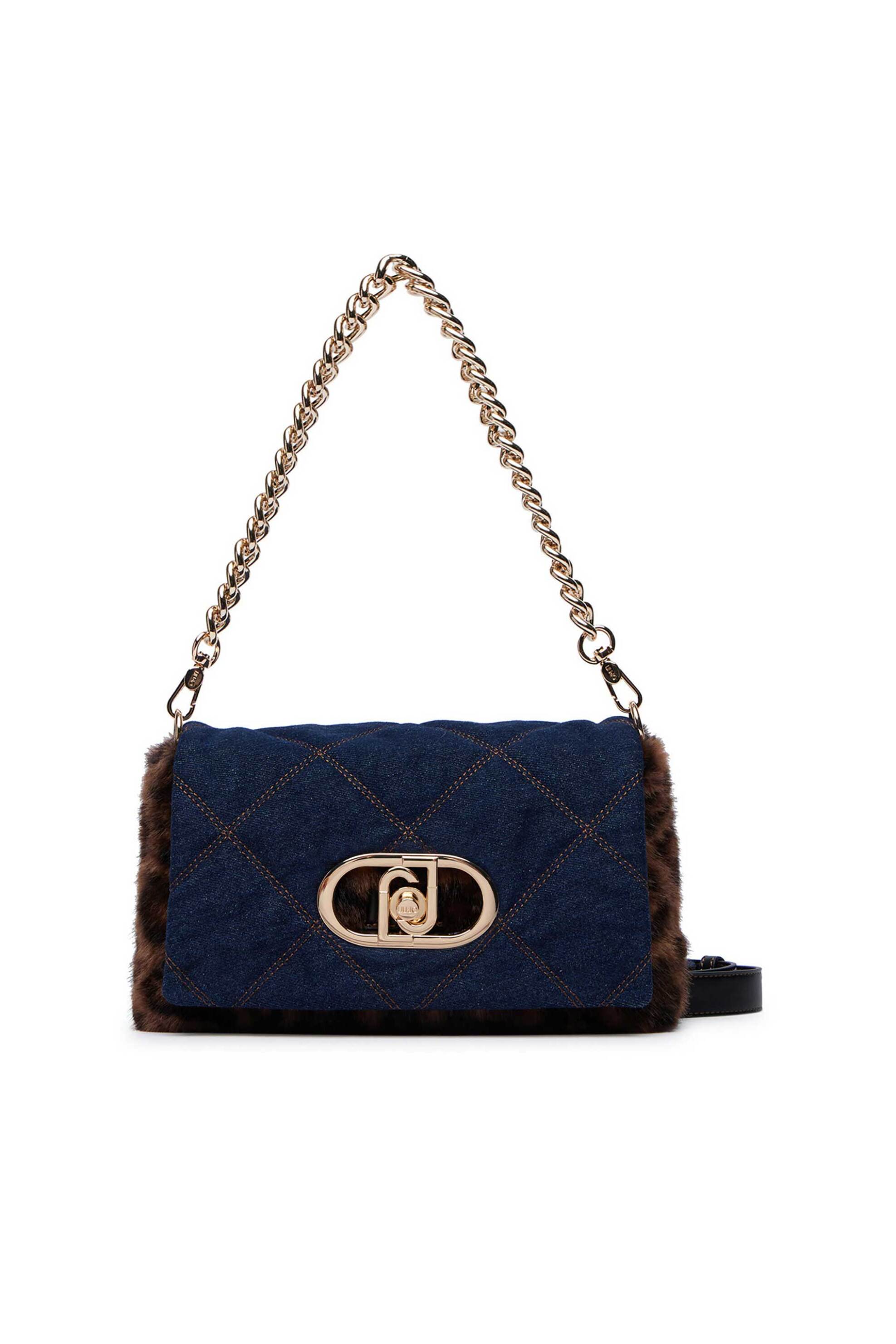 Liu Jo γυναικεία τσάντα ώμου denim με faux γούνα animal - AF6148E1164 Denim Blue