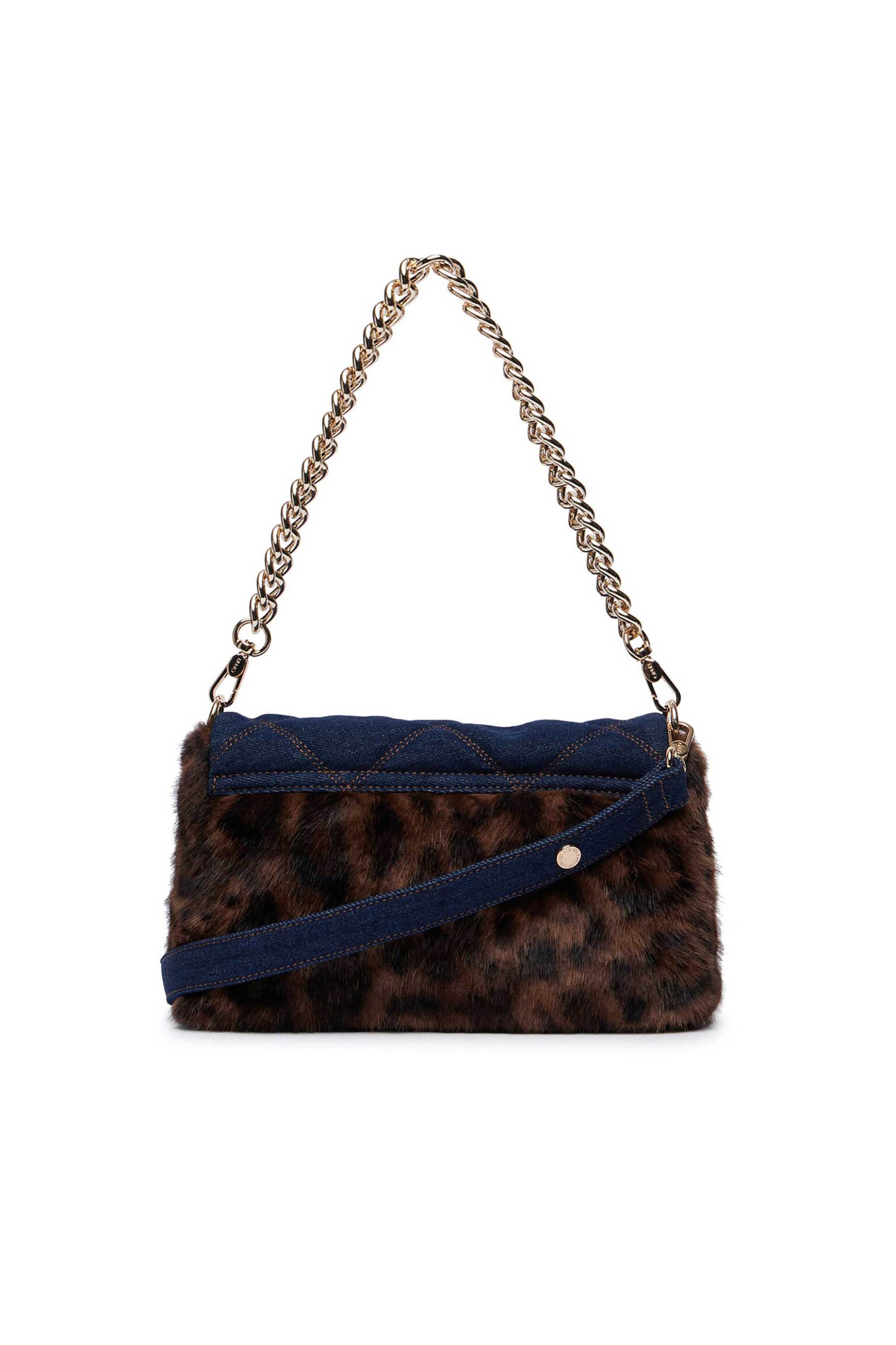 LIU JO Liu Jo γυναικεία τσάντα ώμου denim με faux γούνα animal - AF6148E1164 Denim Blue - 3