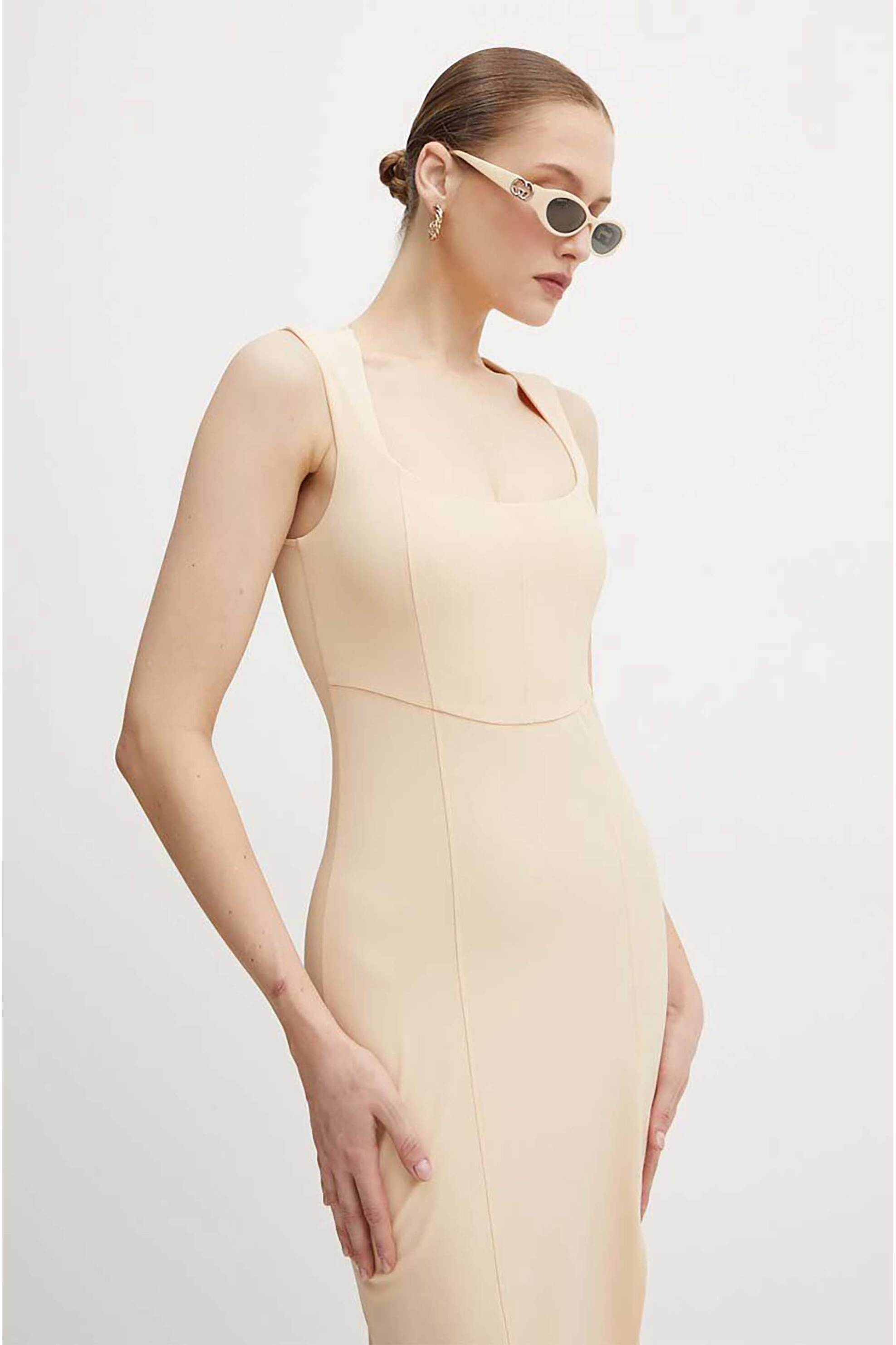 Patrizia Pepe γυναικείο midi φόρεμα με σκίσιμο Slim Fit - 8A1401A110 Μπεζ φωτογραφία