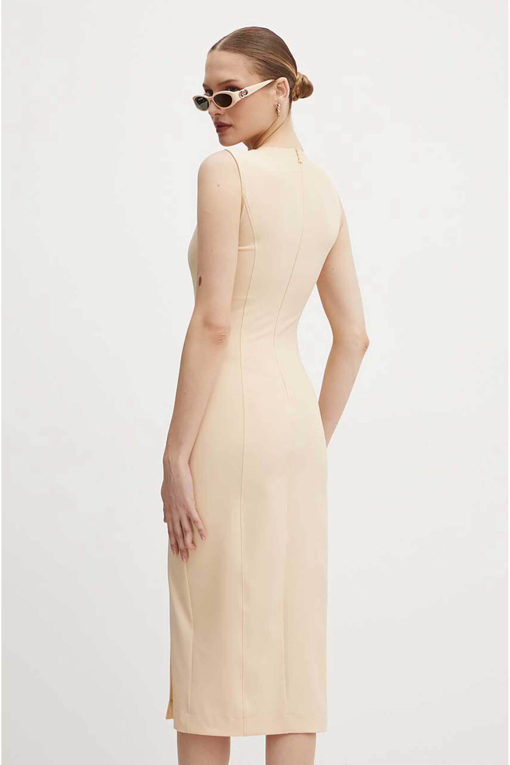 Patrizia Pepe γυναικείο midi φόρεμα με σκίσιμο Slim Fit - 8A1401A110 Μπεζ φωτογραφία