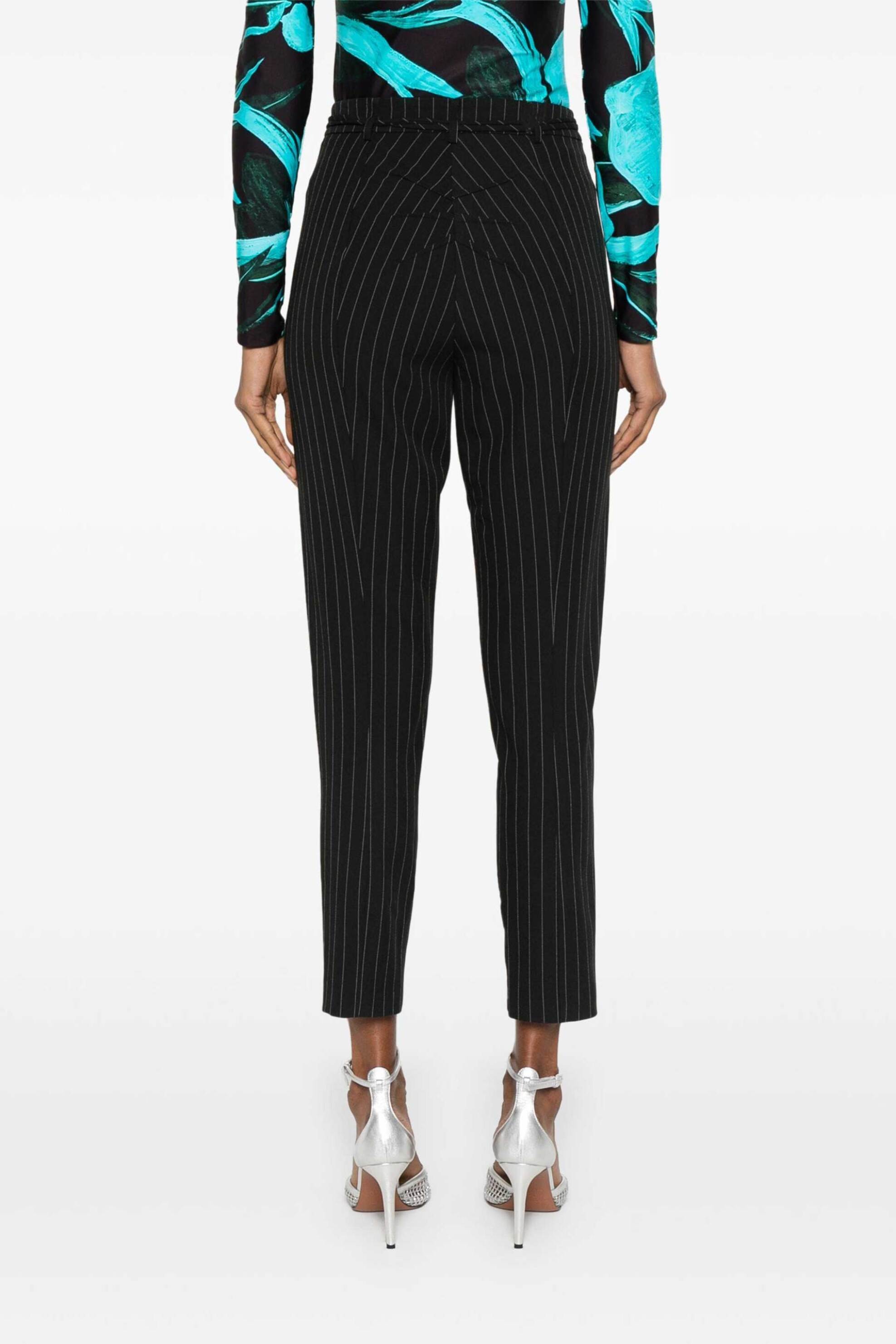 Patrizia Pepe γυναικείο παντελόνι με ριγέ σχέδιο και μεταλλικό λογότυπο Slim Fit - 8P0614A457 Μαύρο φωτογραφία