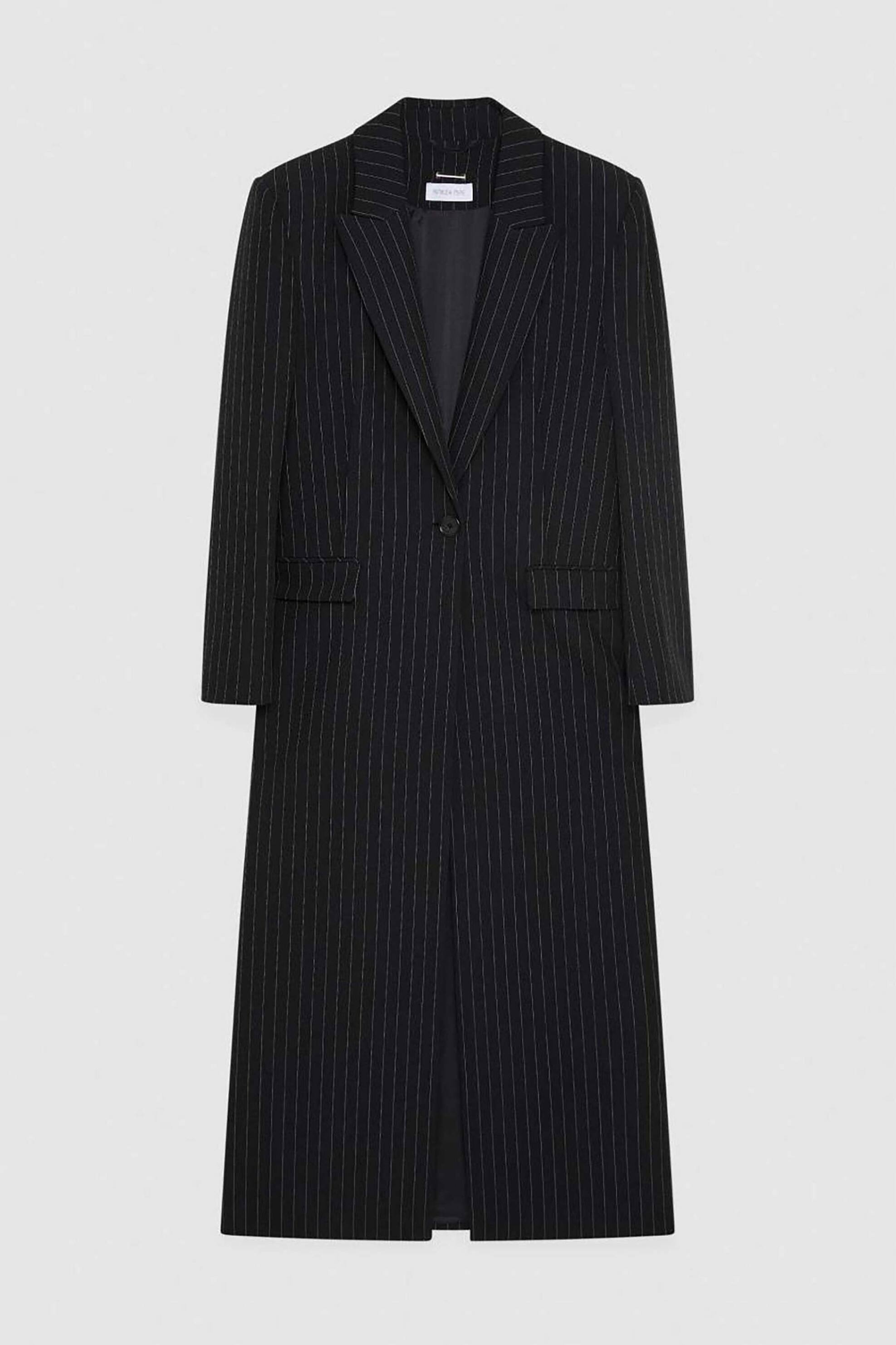 Patrizia Pepe γυναικείο παλτό με ριγέ σχέδιο και μεταλλική λεπτομέρεια - 8O0145A457 Μαύρο φωτογραφία