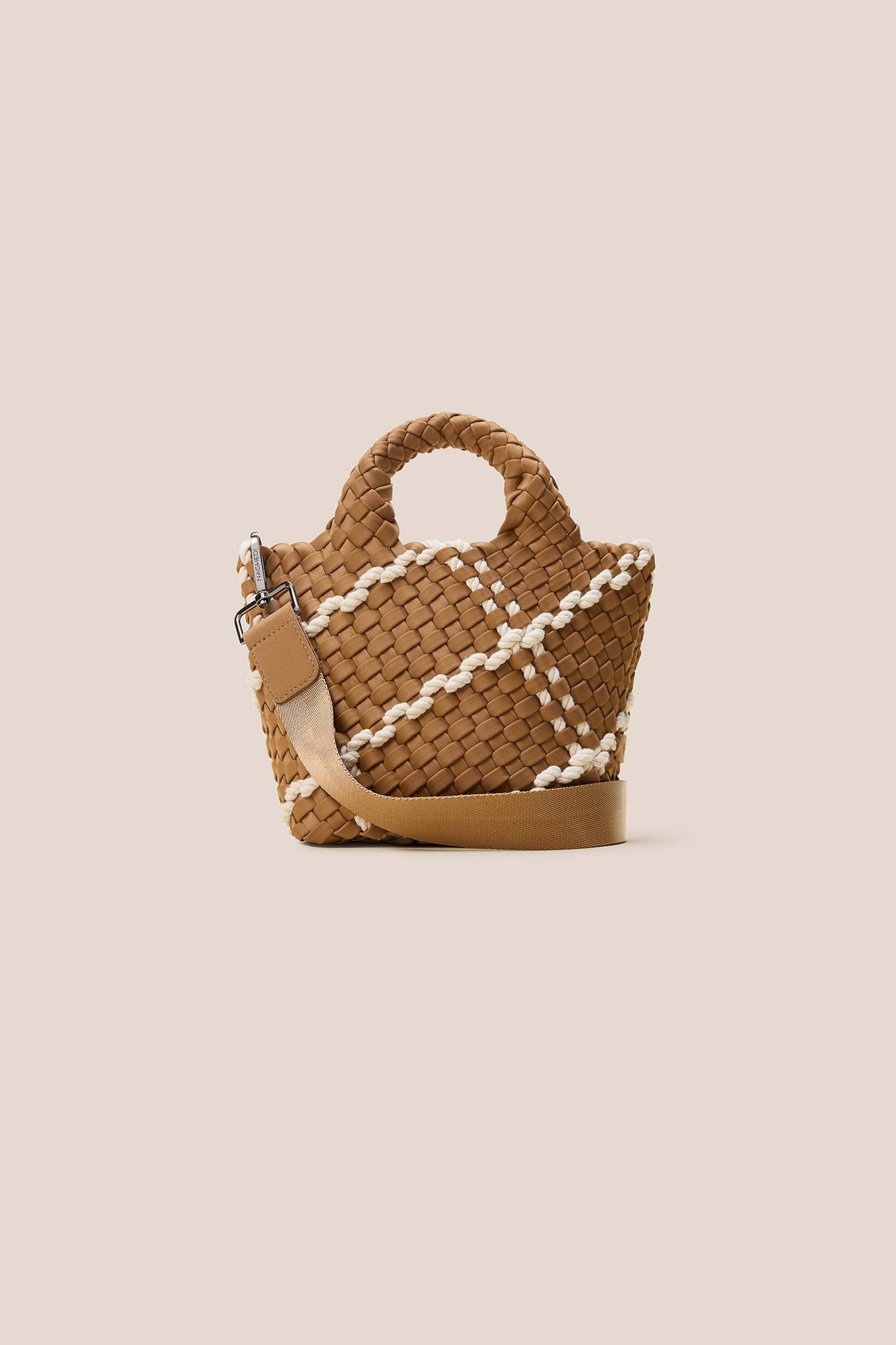 NAGHEDI Naghedi γυναικεία τσάντα tote με πλεκτό σχέδιο "St. Barths Petit Rope" - NSN03011PN Καφέ Ανοιχτό