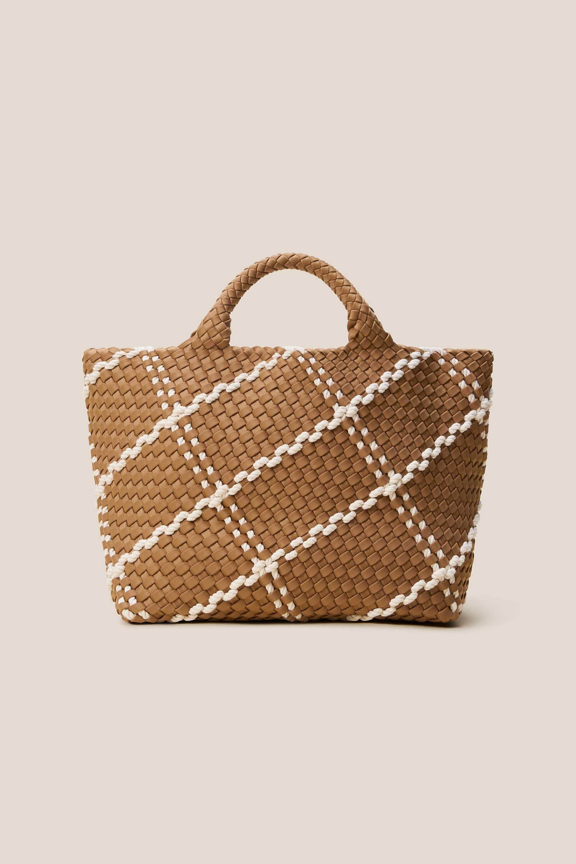 Naghedi γυναικεία τσάντα tote με πλεκτό σχέδιο "St. Barths Medium Rope" - NSN03013PN Καφέ Ανοιχτό