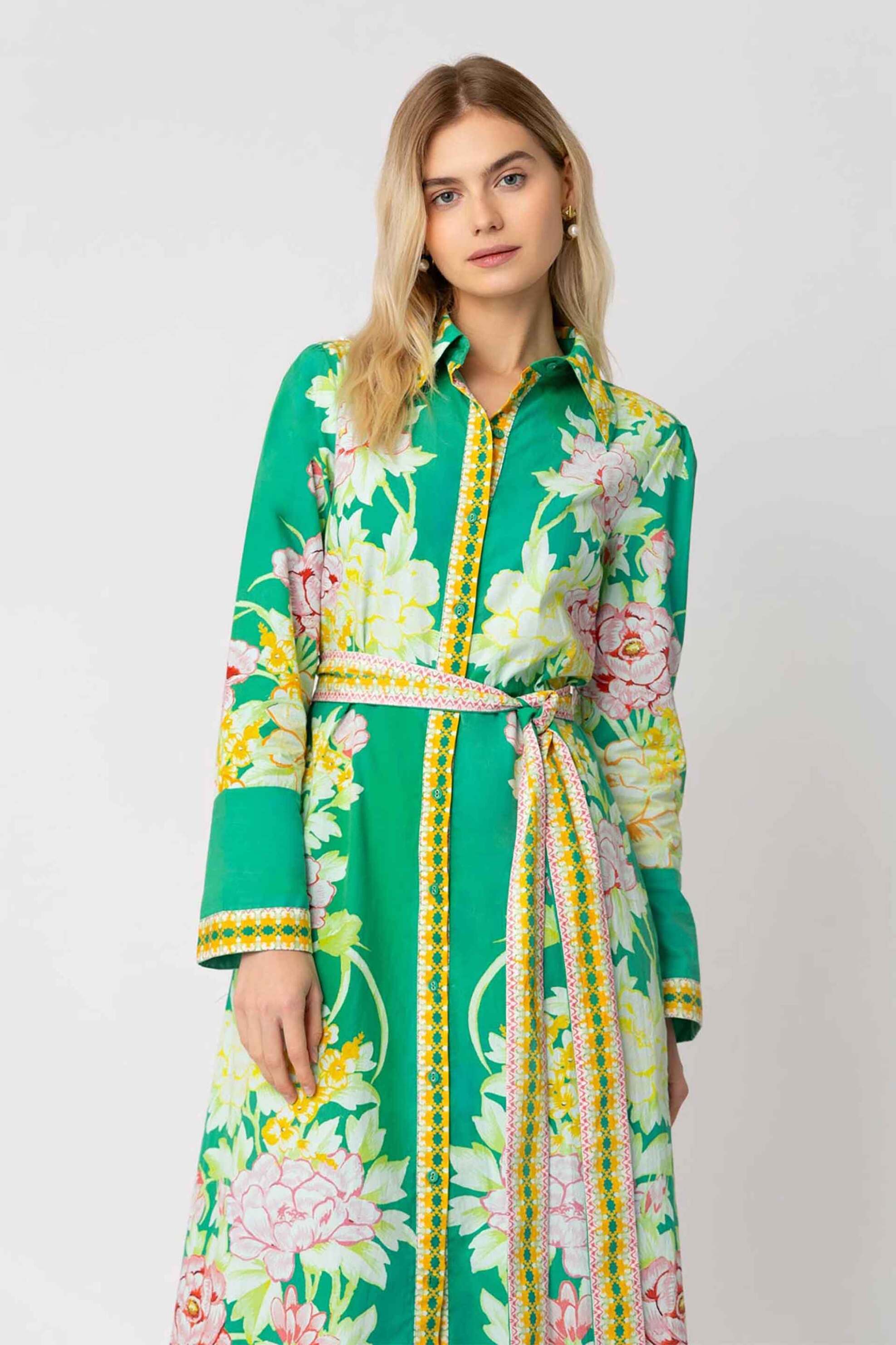 Raishma γυναικείο φόρεμα midi με floral print "Ava" - AW2378GR Πράσινο φωτογραφία