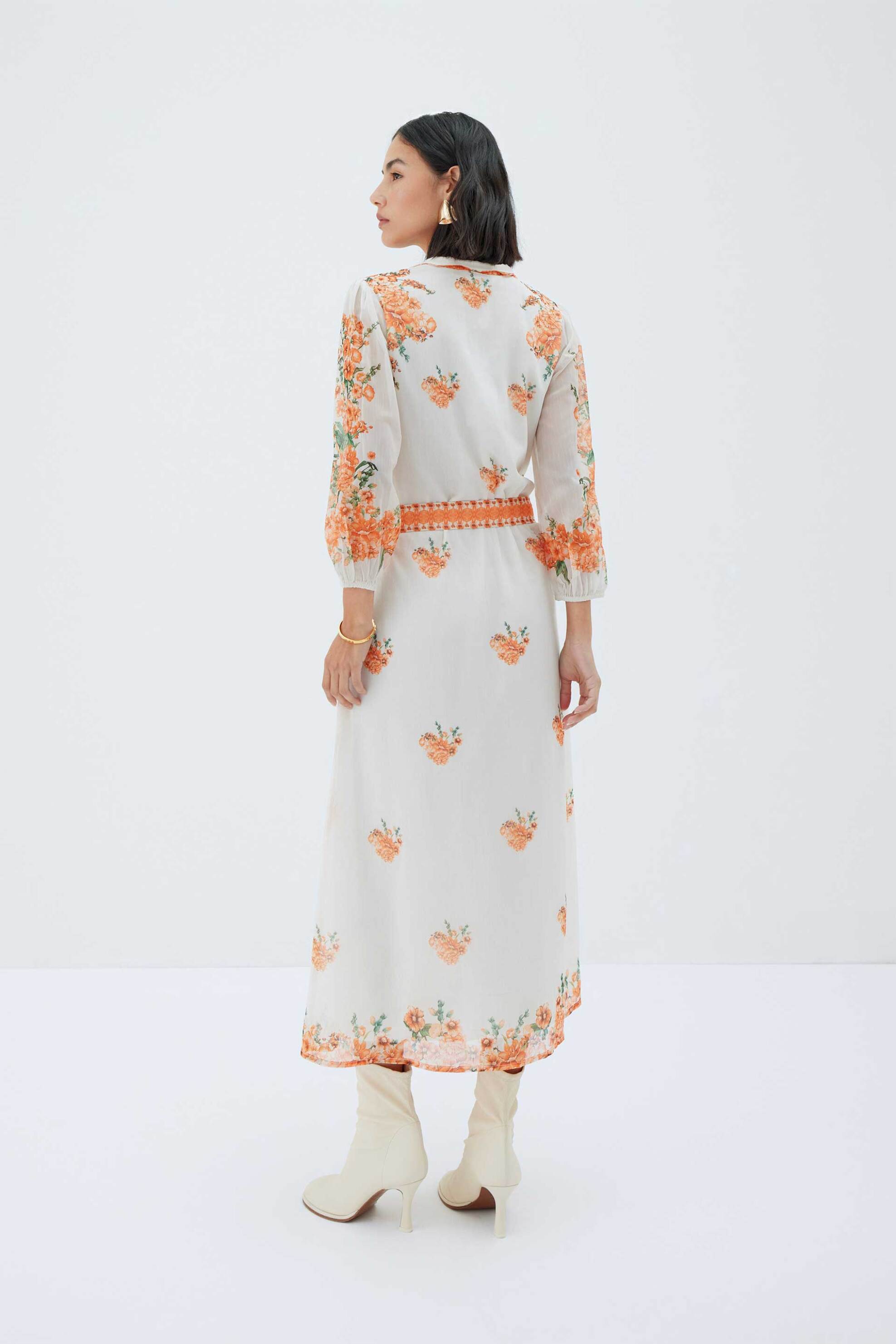 Raishma γυναικείο φόρεμα midi με floral print "Rose" - RS23OR Πορτοκαλί φωτογραφία