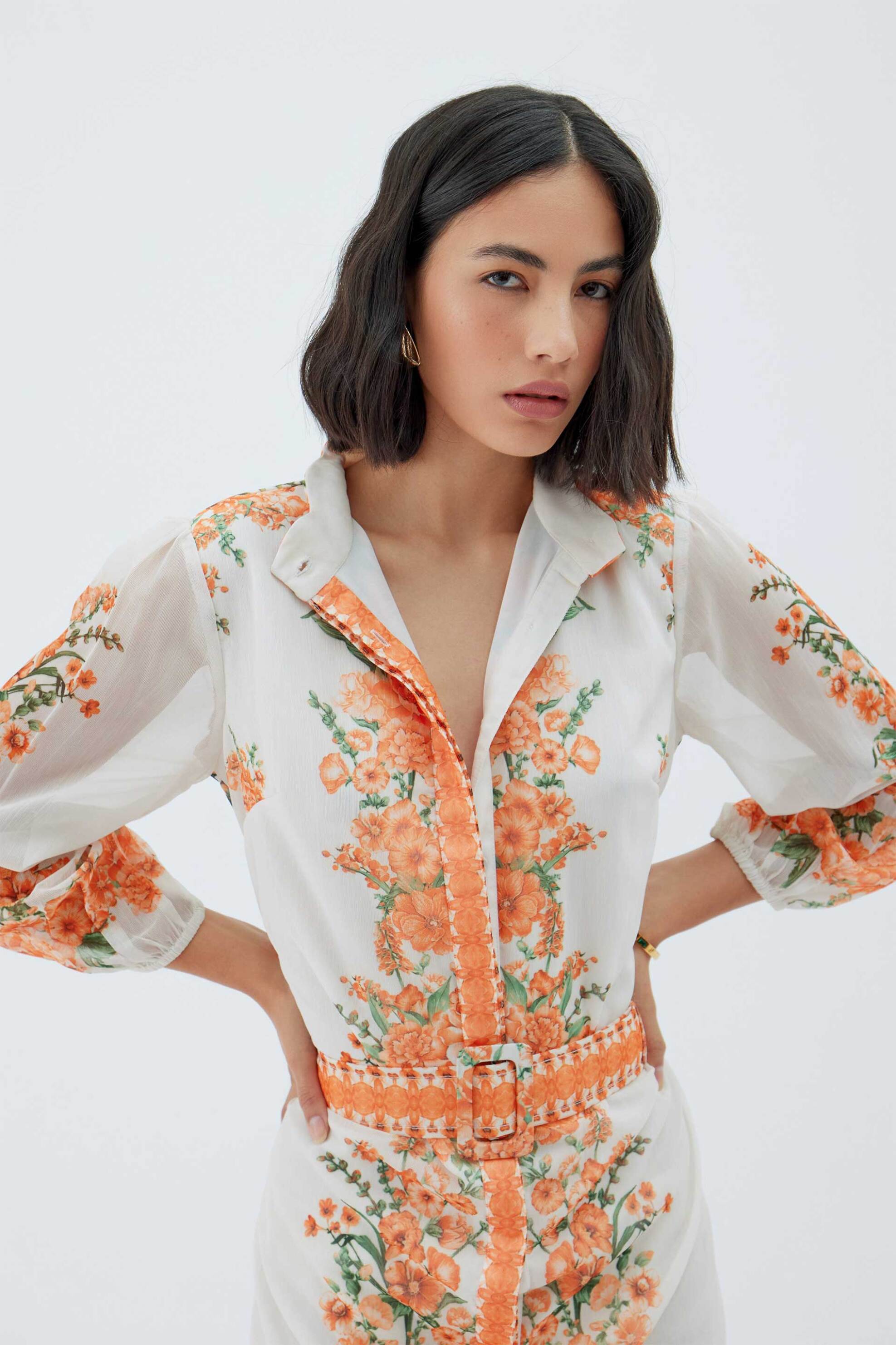 Raishma γυναικείο φόρεμα midi με floral print "Rose" - RS23OR Πορτοκαλί φωτογραφία