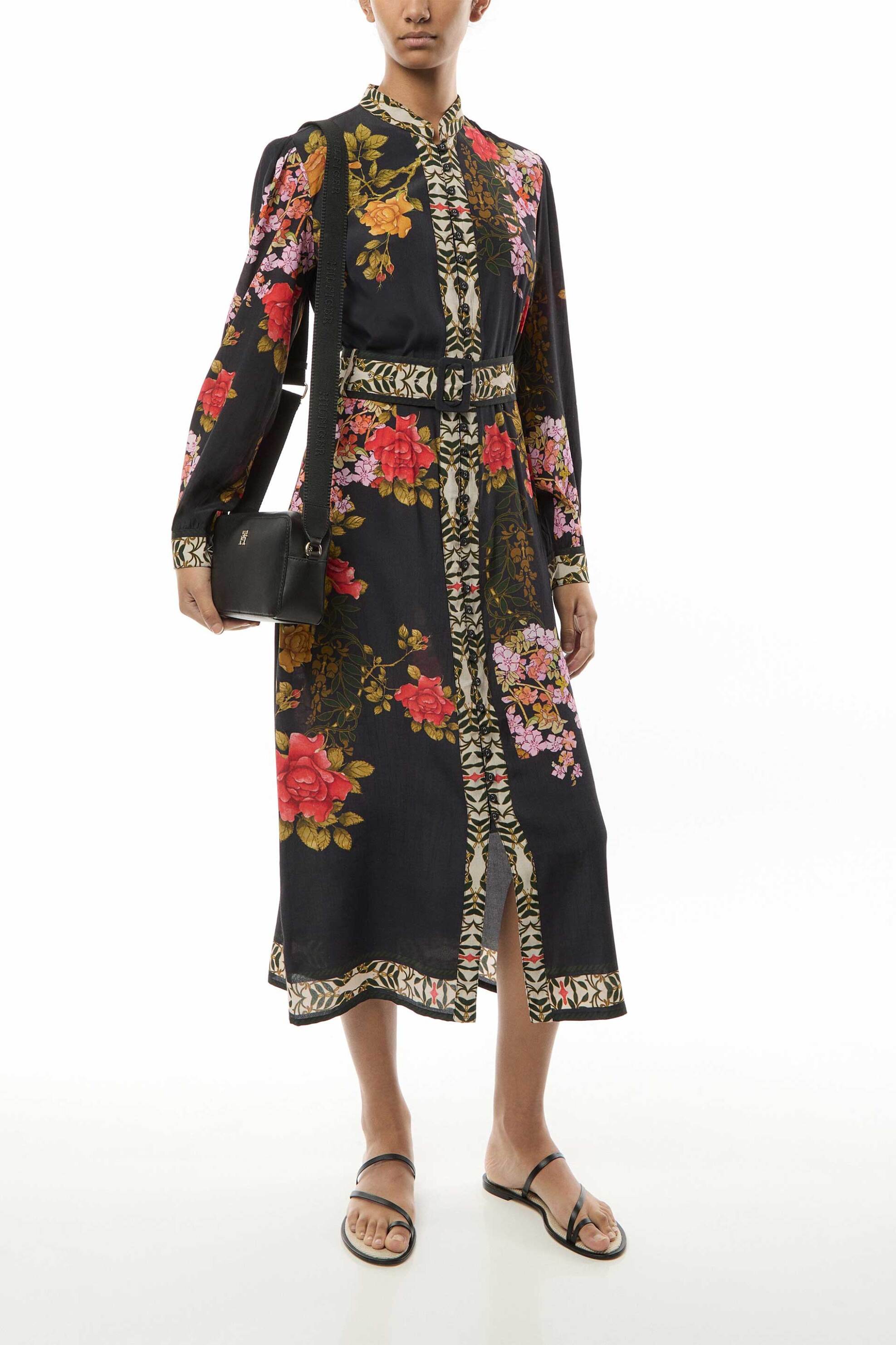 RAISHMA Raishma γυναικείο φόρεμα midi με floral print - SS25RS33 Μαύρο