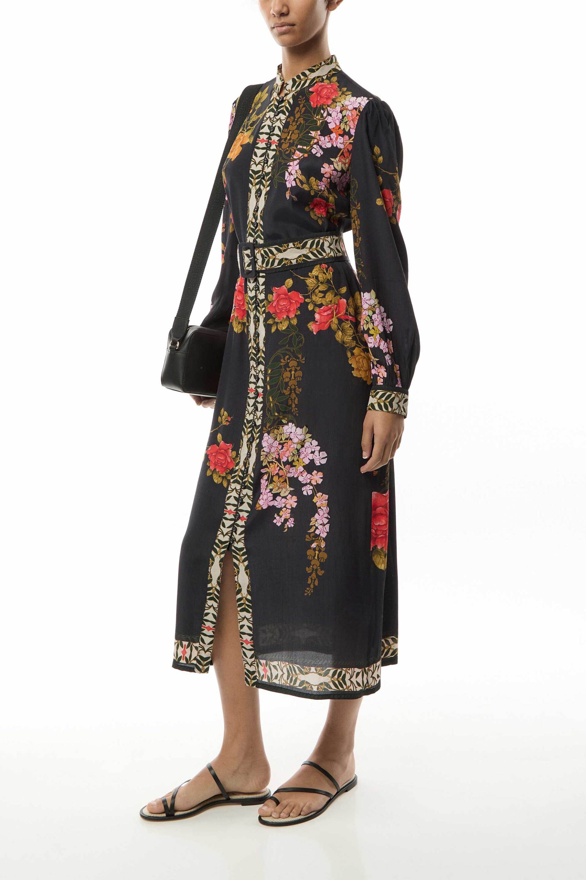Raishma γυναικείο φόρεμα midi με floral print - SS25RS33 Μαύρο φωτογραφία