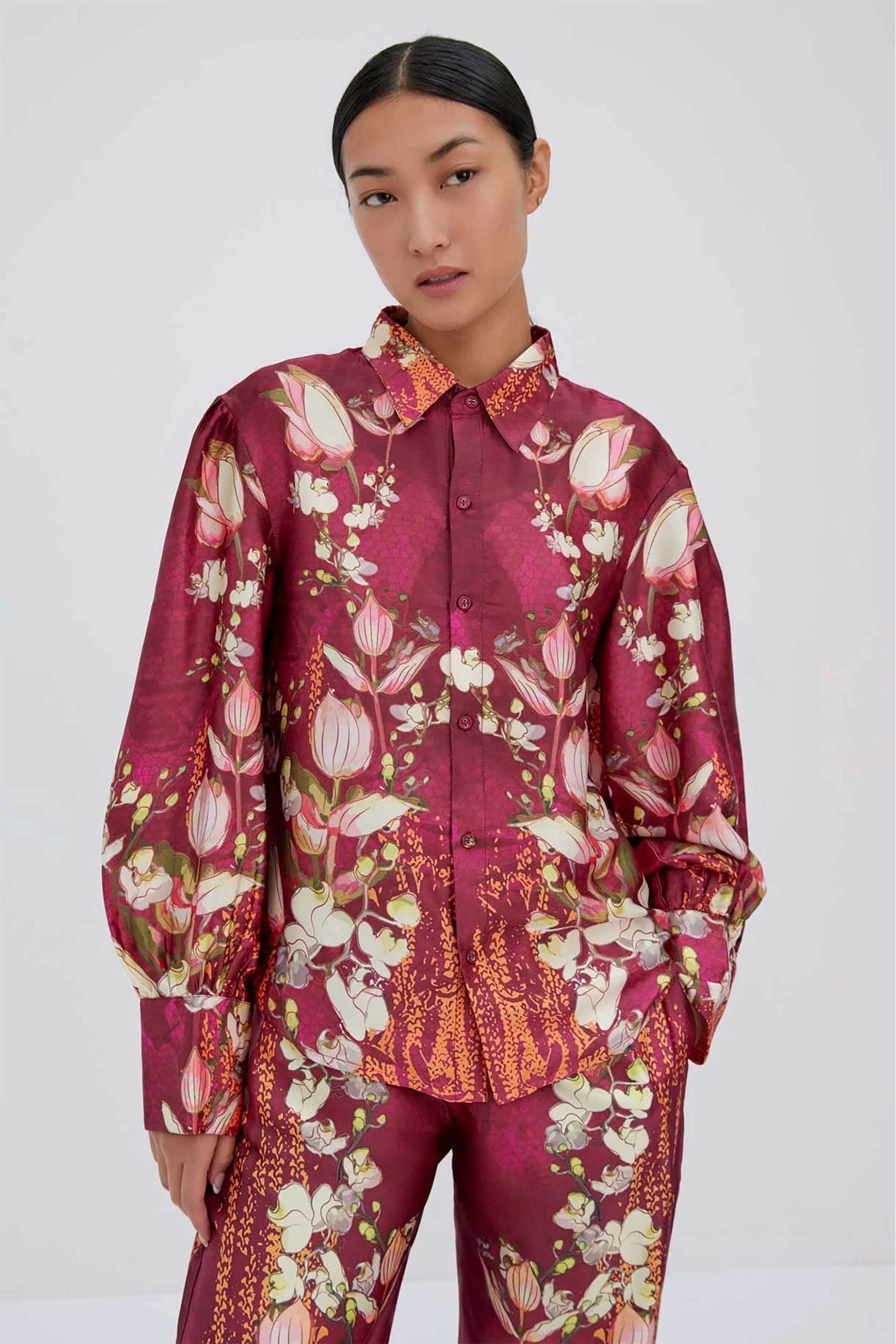 Raishma γυναικείο πουκάμισο με floral print "Lauren" - AW2397BU Μπορντό