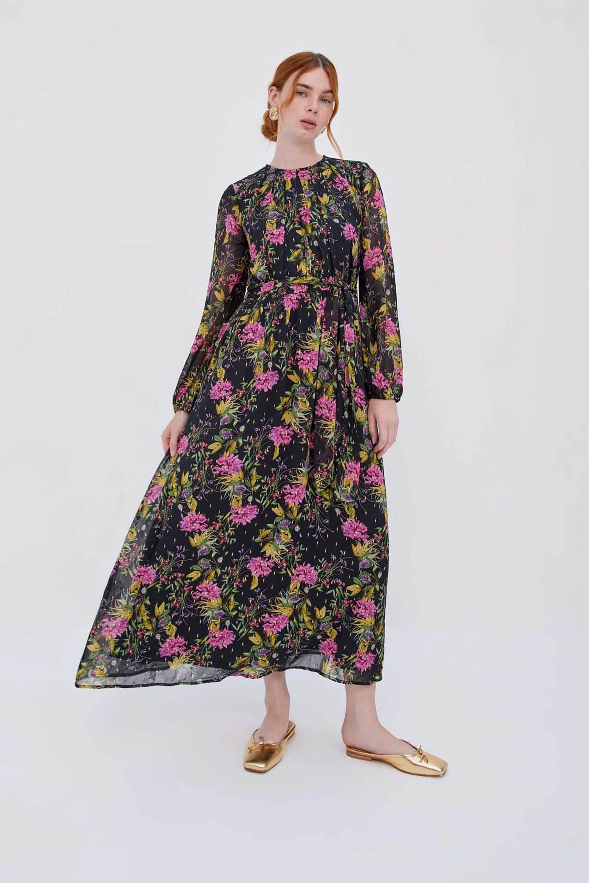 Raishma γυναικείο φόρεμα midi με floral print "Annalise" - AW2412 Μαύρο