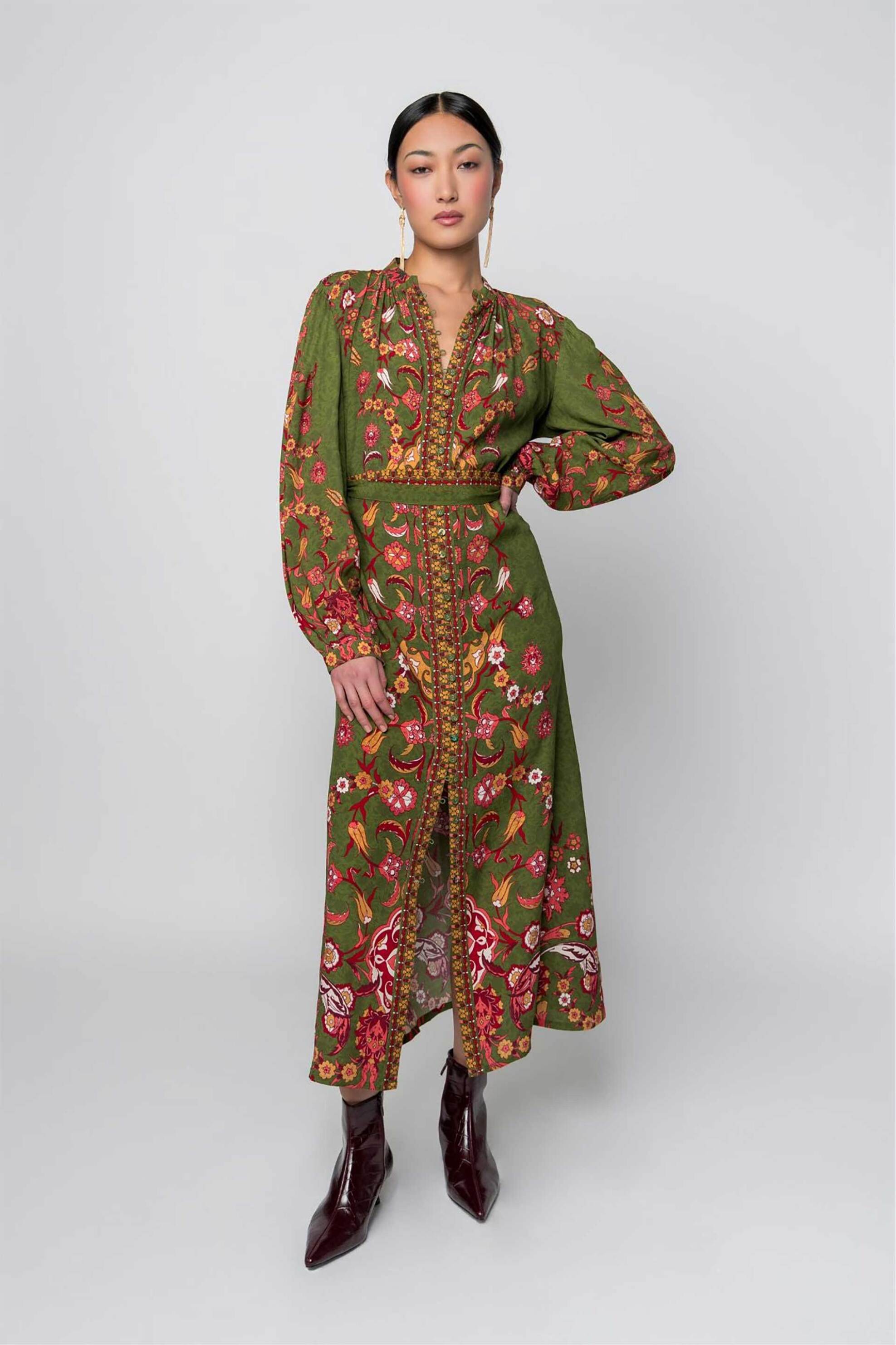 Raishma γυναικείο φόρεμα midi με floral print "Cassidy" - AW25RS10 Πορτοκαλί