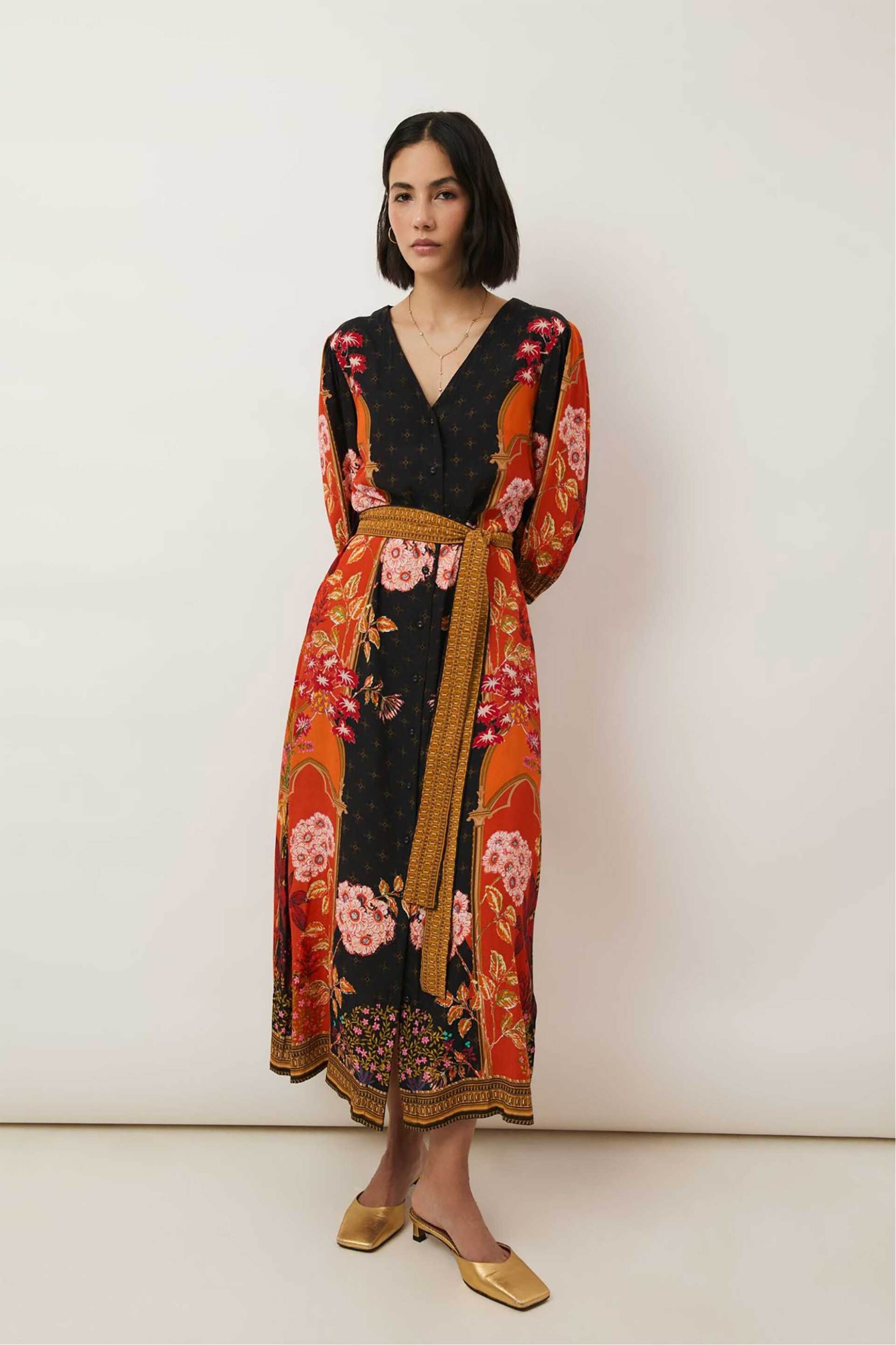 Raishma γυναικείο φόρεμα midi με floral print "Emelia" - AW25RS11 Πορτοκαλί