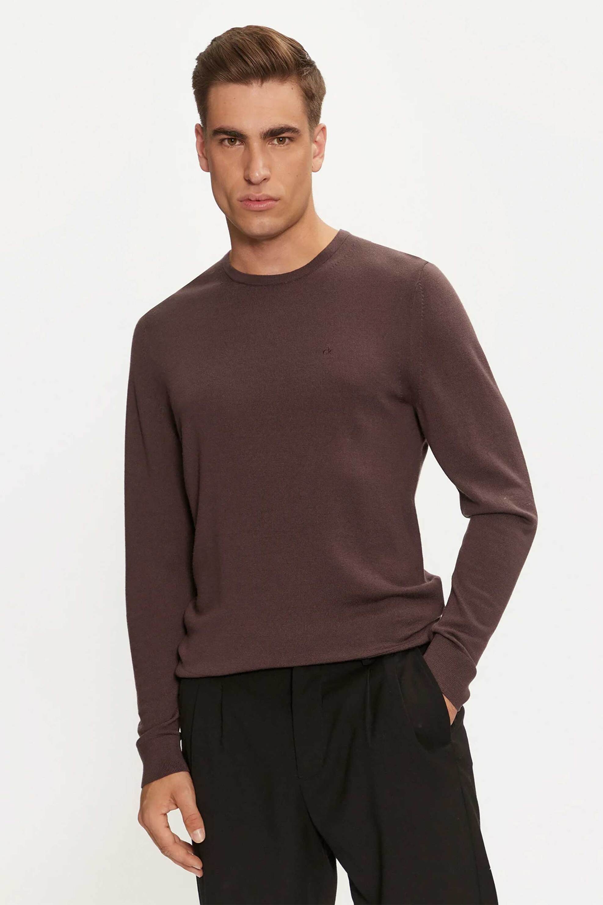Calvin Klein ανδρική μάλλινη μπλούζα μονόχρωμη Regular Fit - K10K109474 Καφέ