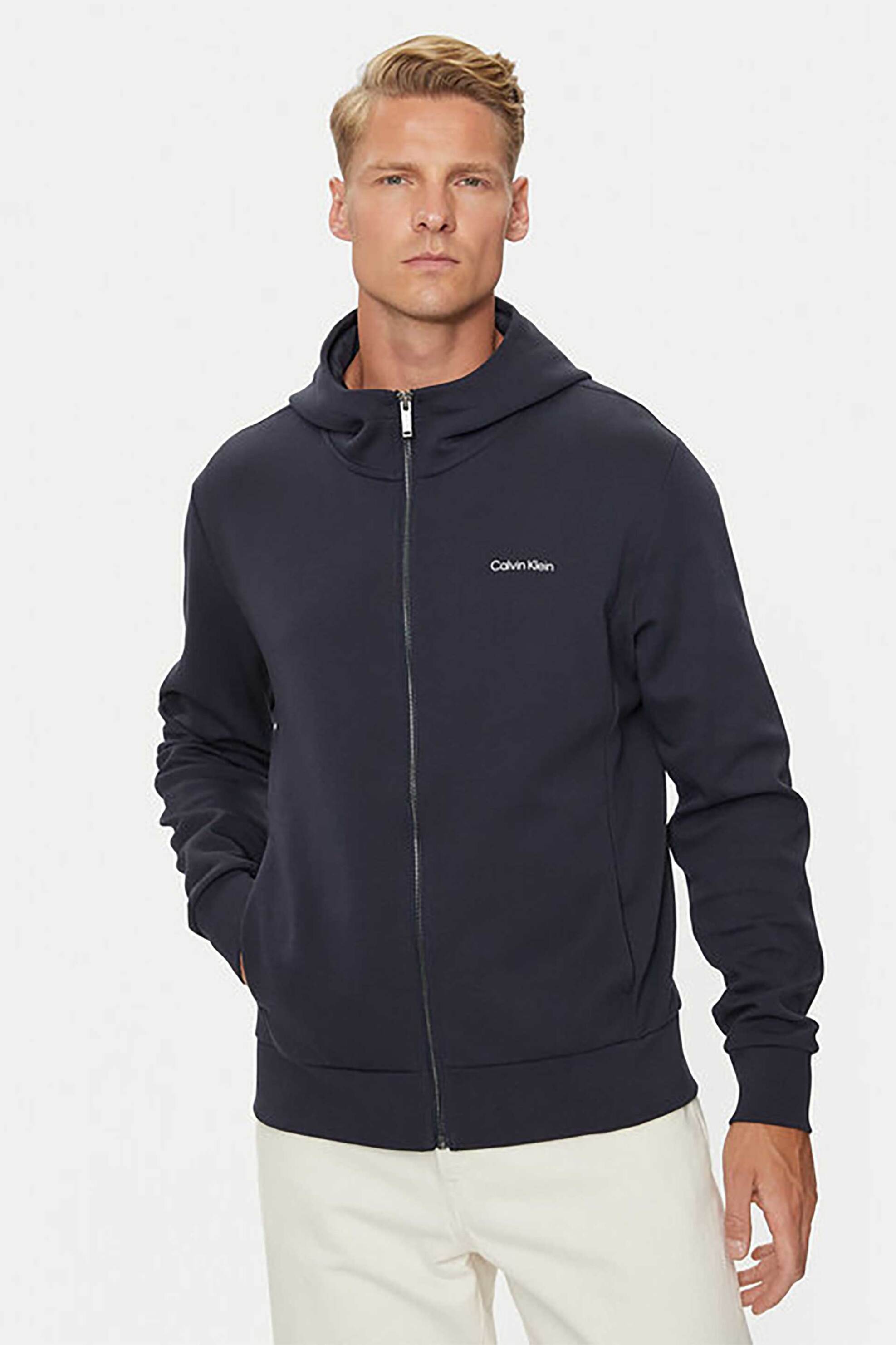 Calvin Klein ανδρική ζακέτα φούτερ με κουκούλα Regular Fit - K10K112752 Μπλε Σκούρο