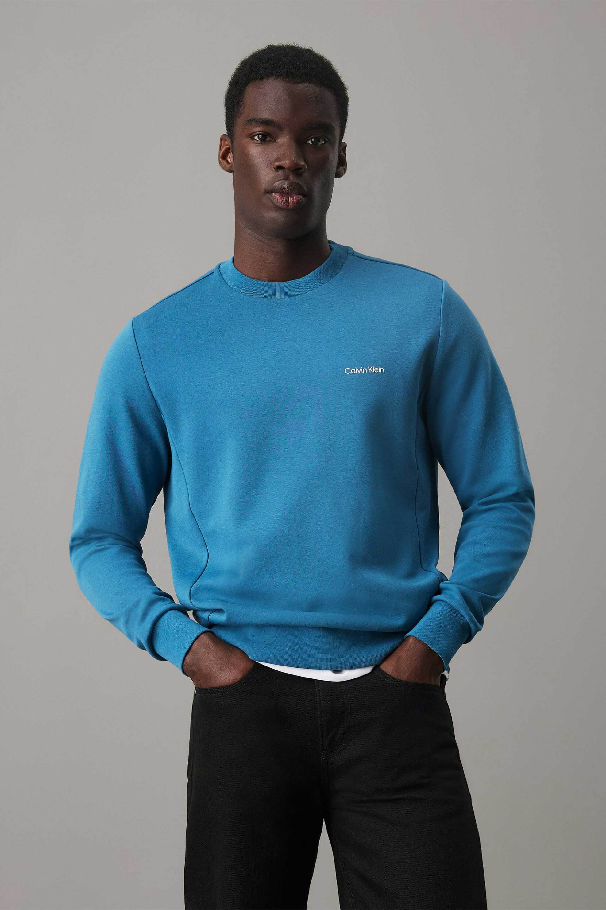 Calvin Klein ανδρική μπλούζα φούτερ με λογότυπο Relaxed Fit - K10K109926 Μπλε-Γαλάζιο