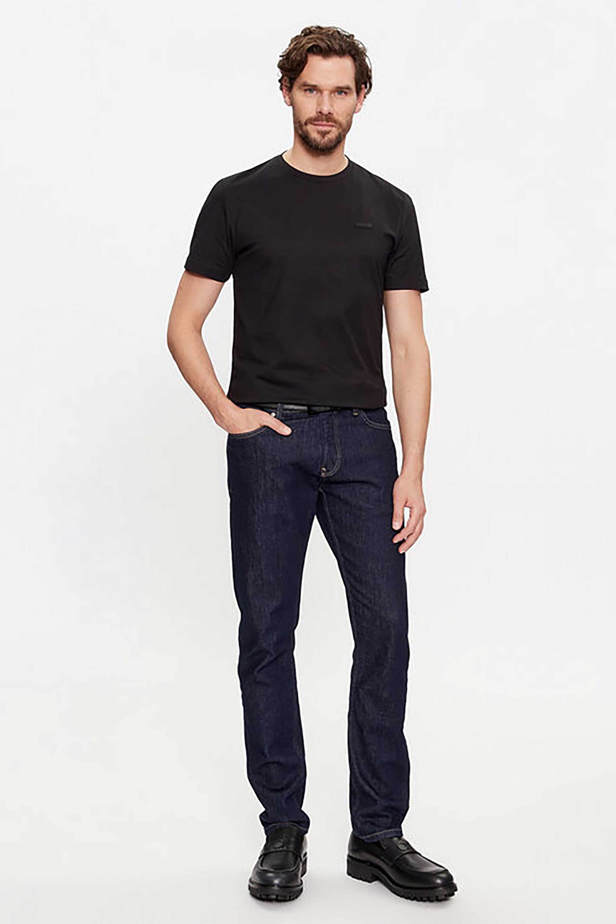 CALVIN KLEIN Calvin Klein ανδρικό T-shirt μονόχρωμο με κεντημένο monogram Regular Fit - K10K112229 Μαύρο