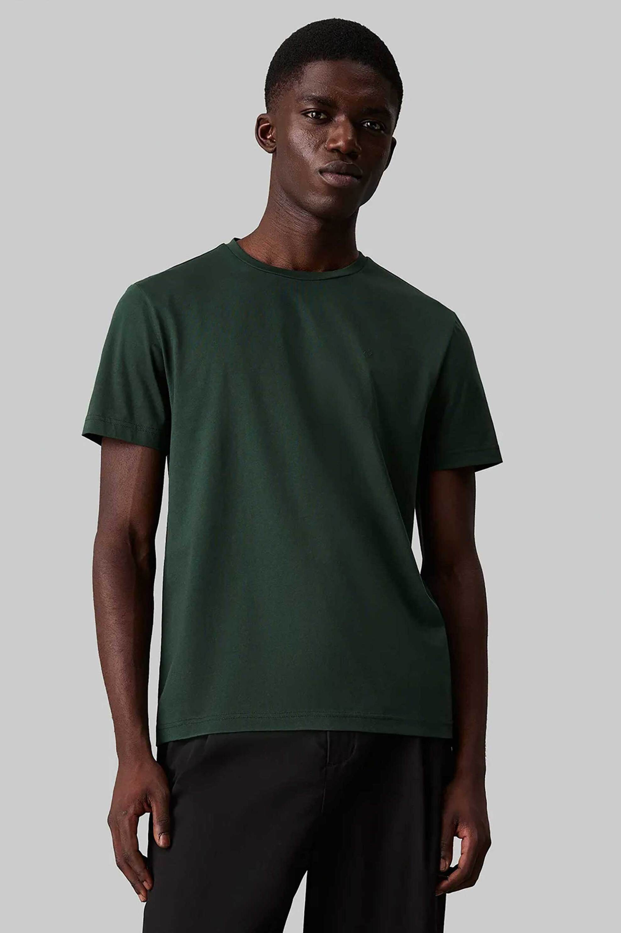 CALVIN KLEIN Calvin Klein ανδρικό T-shirt μονόχρωμο με κεντημένο monogram Regular Fit - K10K112229 Πράσινο Σκούρο