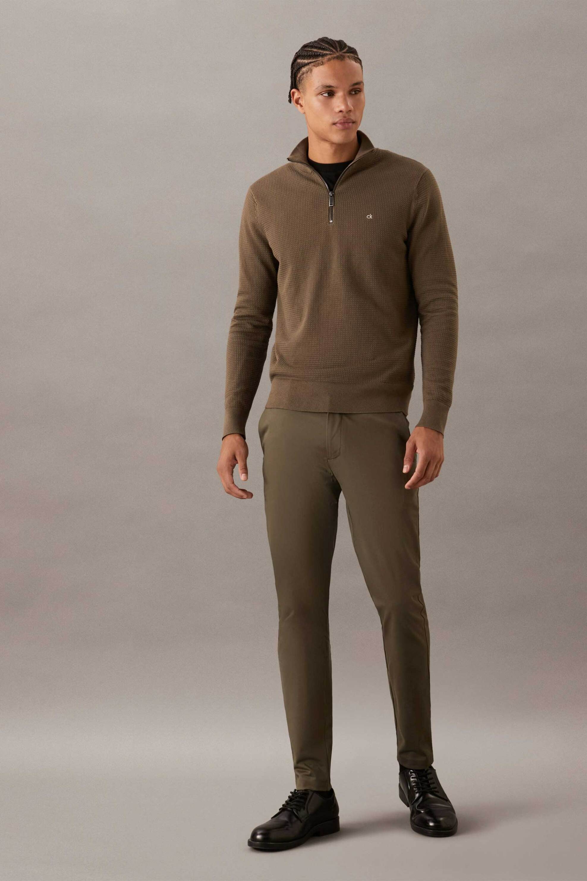 Calvin Klein ανδρικό παντελόνι chino stretch σατέν Tapered Fit - K10K113423 Καφέ