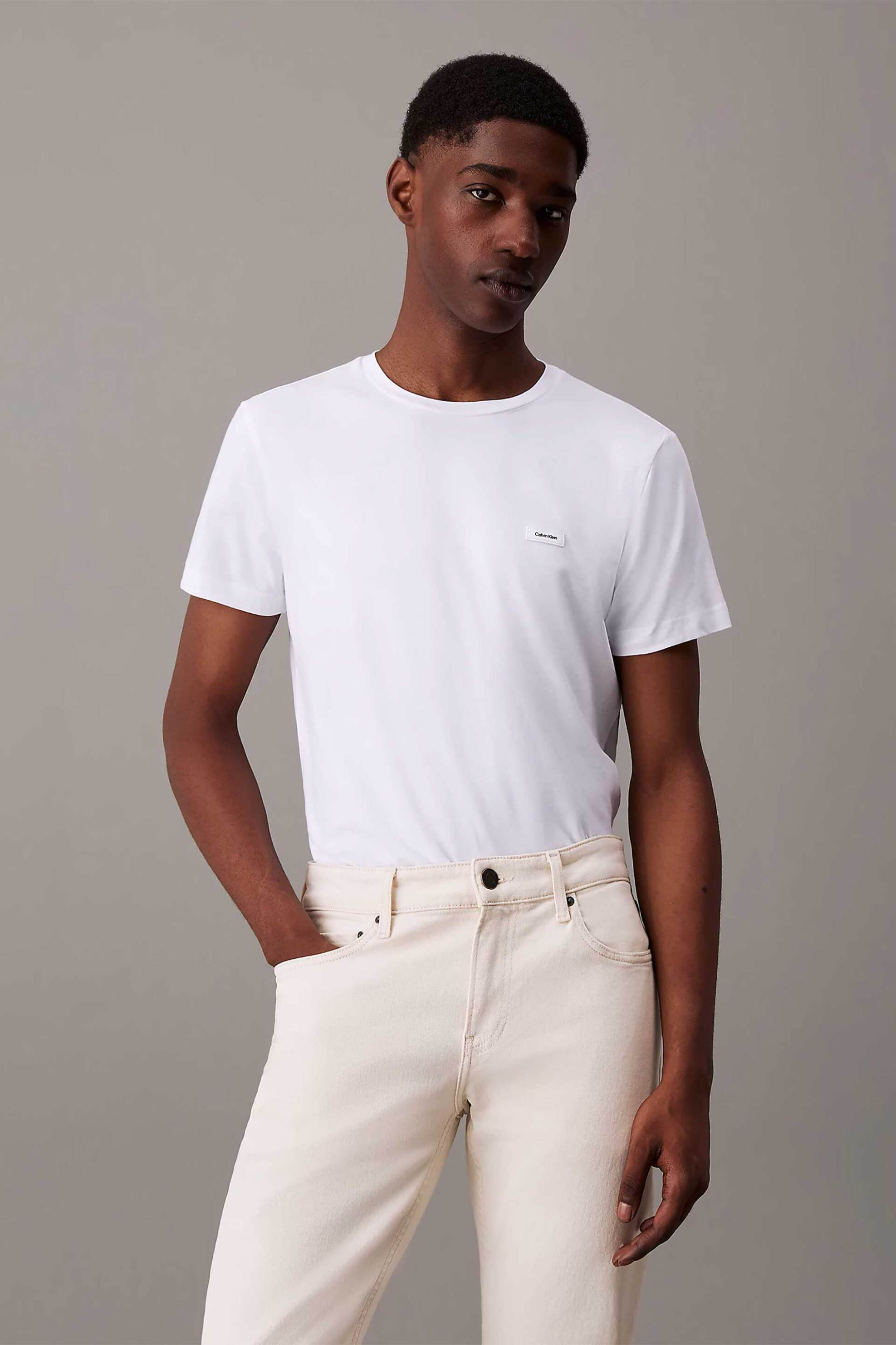 Calvin Klein ανδρικό T-shirt με logo patch Slim Fit - K10K112724 Λευκό