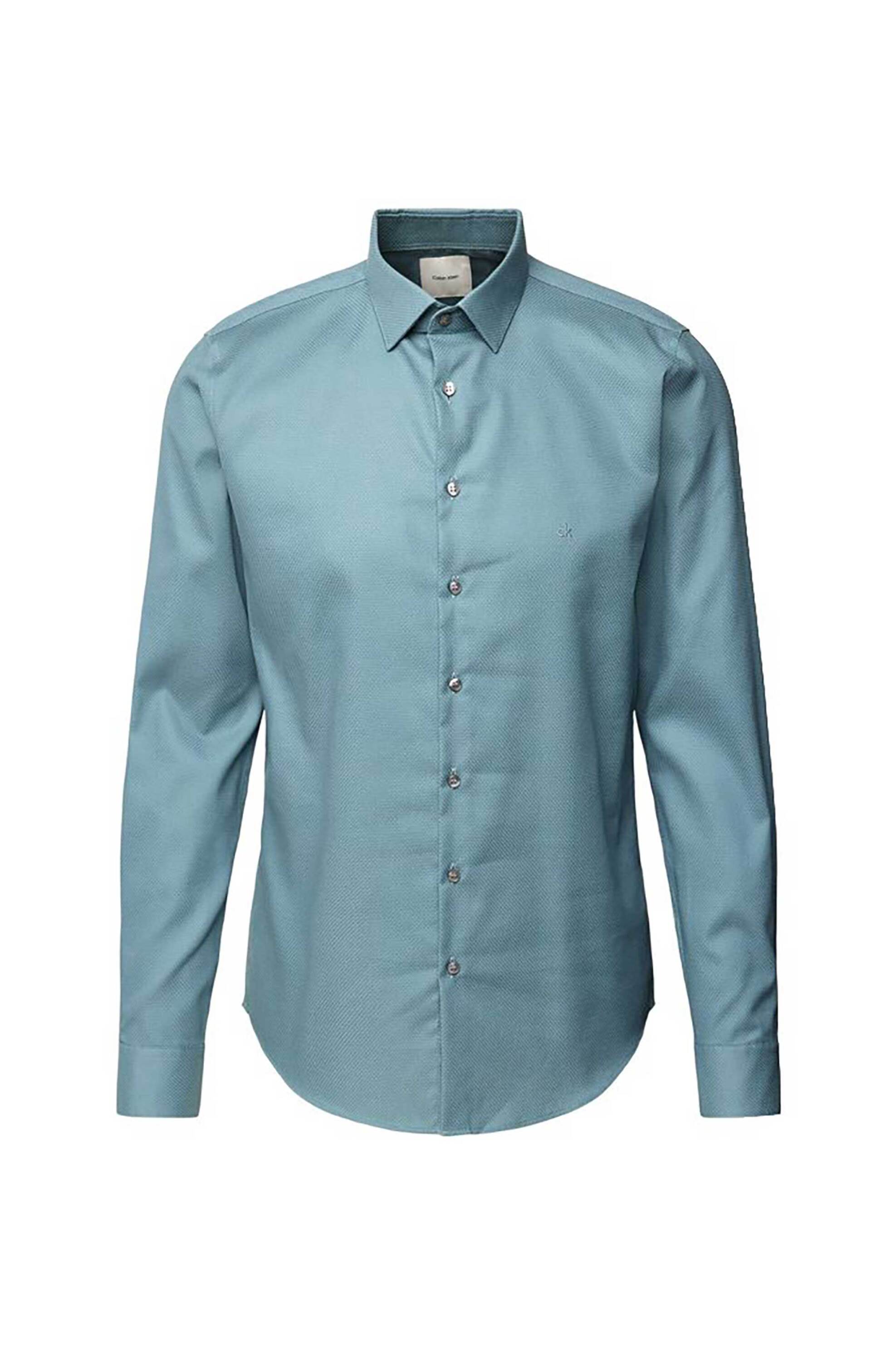 Calvin Klein ανδρικό πουκάμισο structured με κεντημένο monogram Slim Fit - K10K113848 Γκρι Γαλάζιο