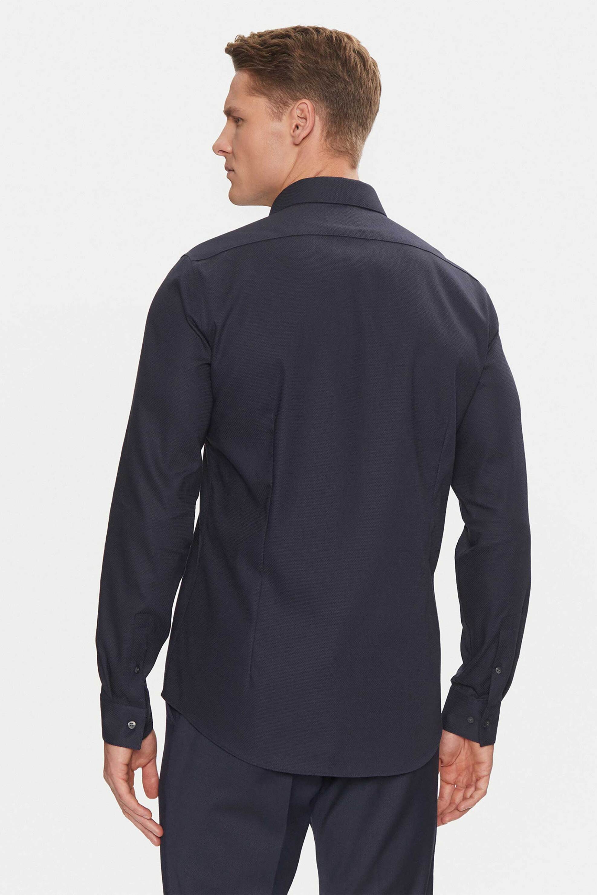 Calvin Klein Ανδρικό Πουκάμισο Structured με Κεντημένο Monogram Slim Fit - K10K113848 Μπλε Σκούρο