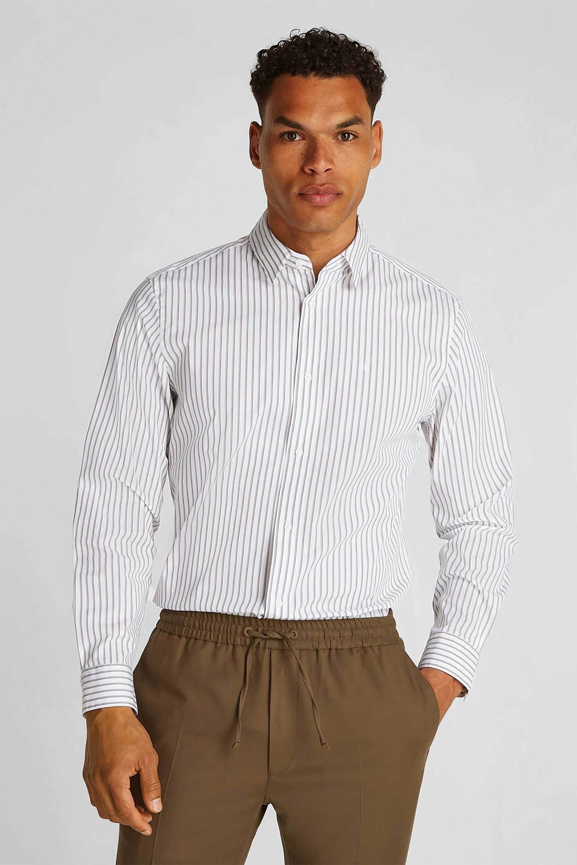 CALVIN KLEIN Calvin Klein ανδρικό πουκάμισο με ριγέ σχέδιο και κεντημένο monogram Regular Fit - K10K113814 Λευκό