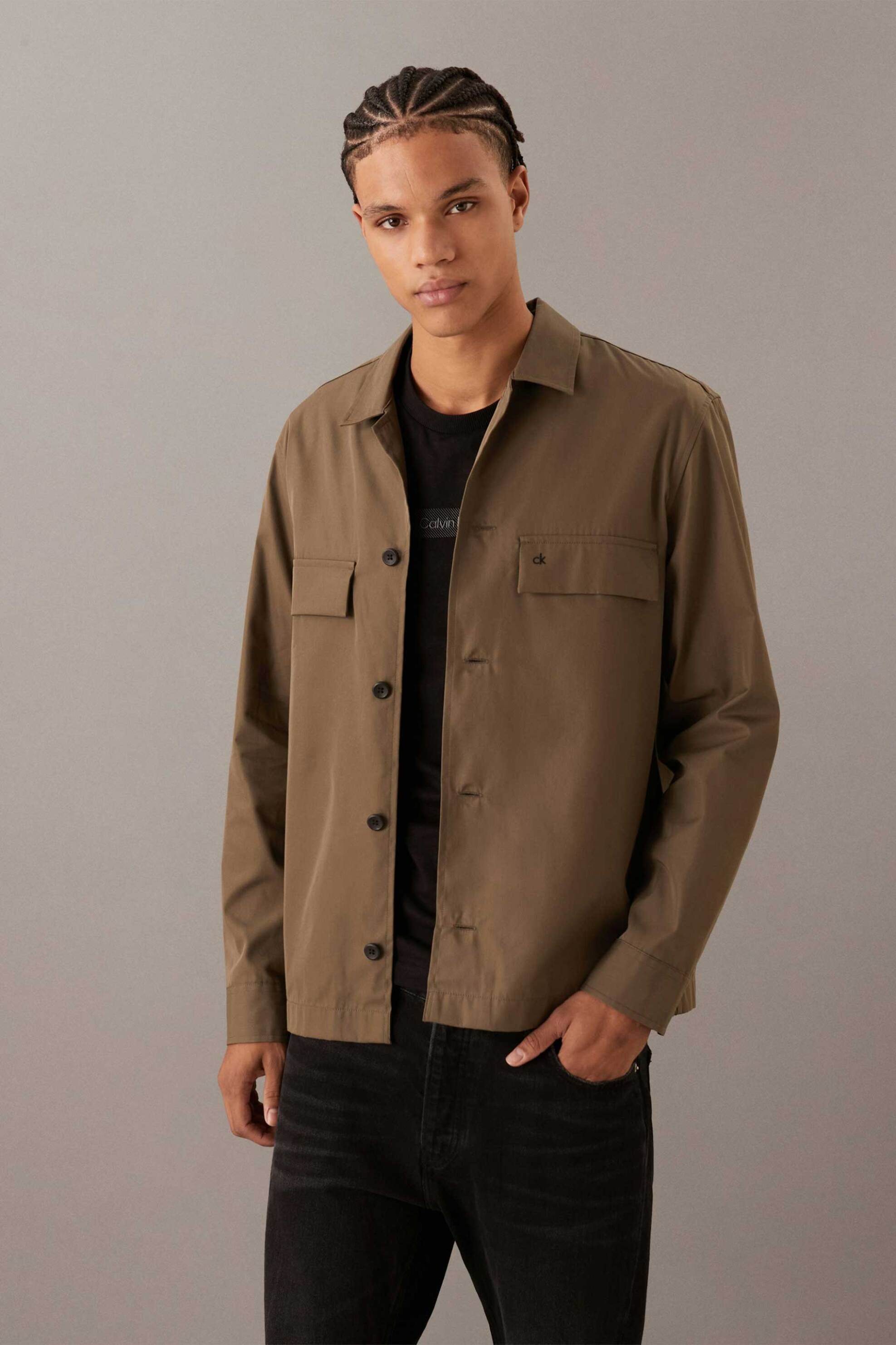 CALVIN KLEIN Calvin Klein ανδρικό overshirt με κεντημένο monogram Boxy Fit - K10K113815 Καφέ