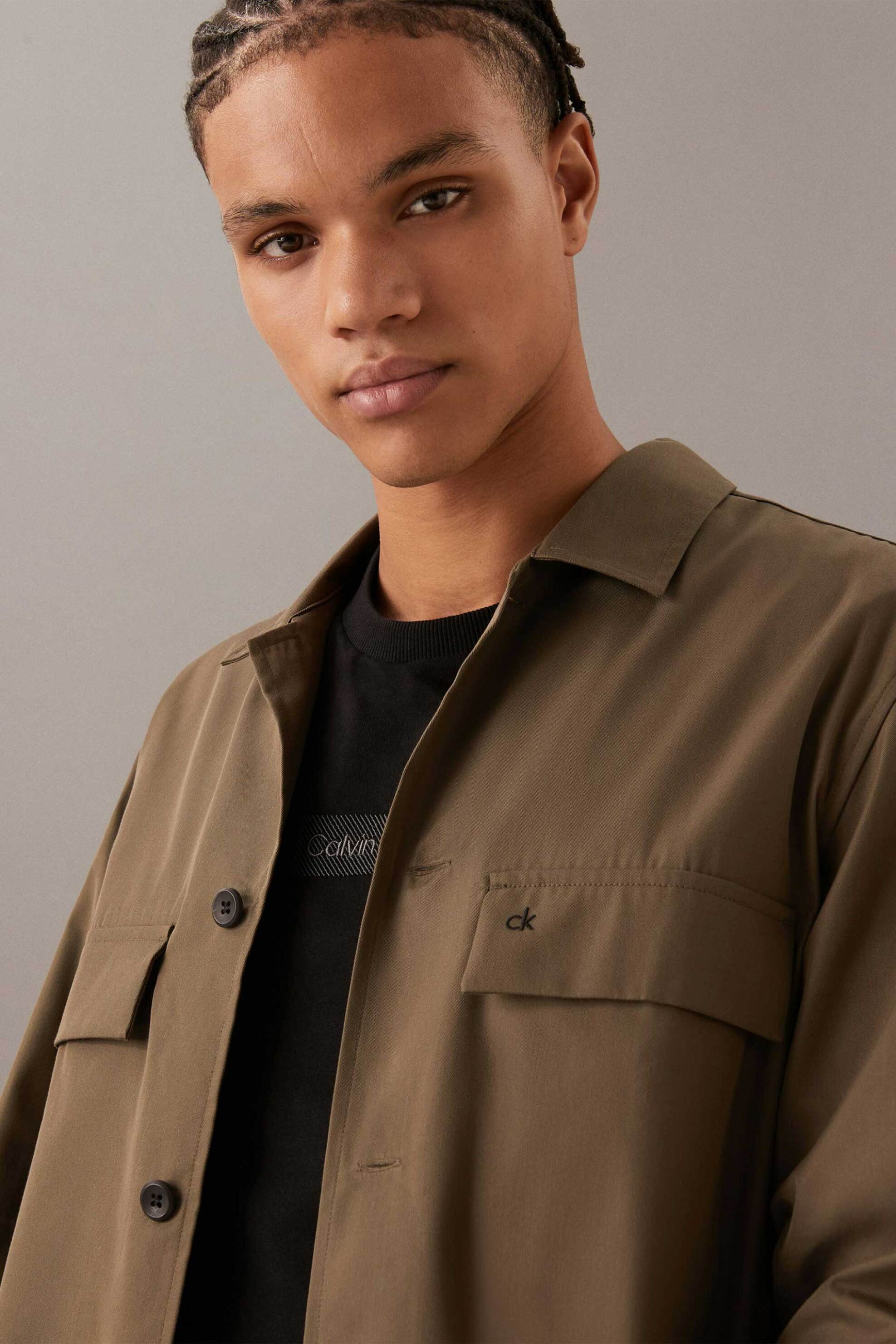 Calvin Klein ανδρικό overshirt με κεντημένο monogram Boxy Fit - K10K113815 Καφέ φωτογραφία