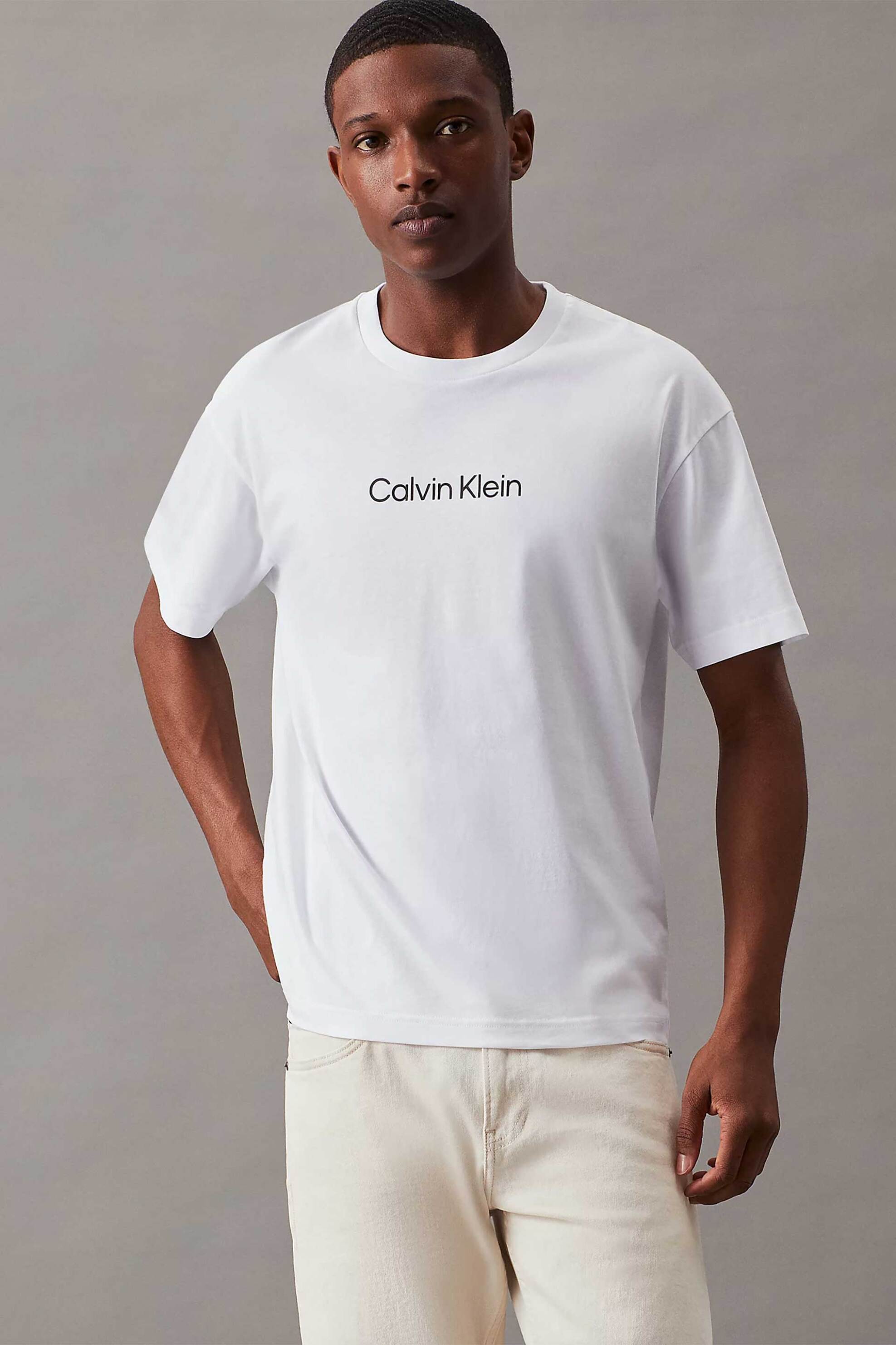 Calvin Klein ανδρικό T-shirt με logo print Relaxed Fit - K10K111346 Λευκό