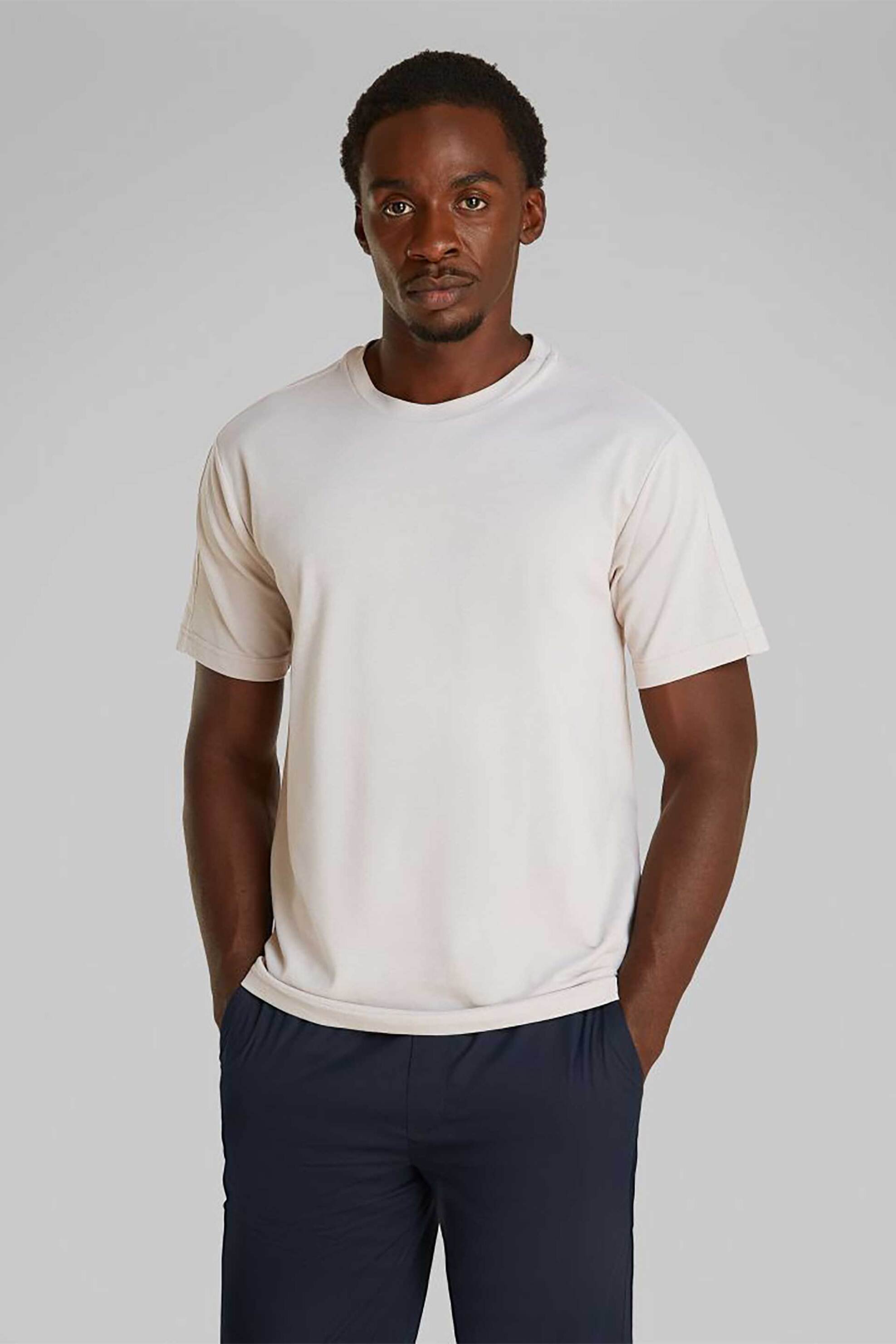Calvin Klein ανδρικό T-shirt πικέ μονόχωμο Regular Fit - K10K114173 Εκρού