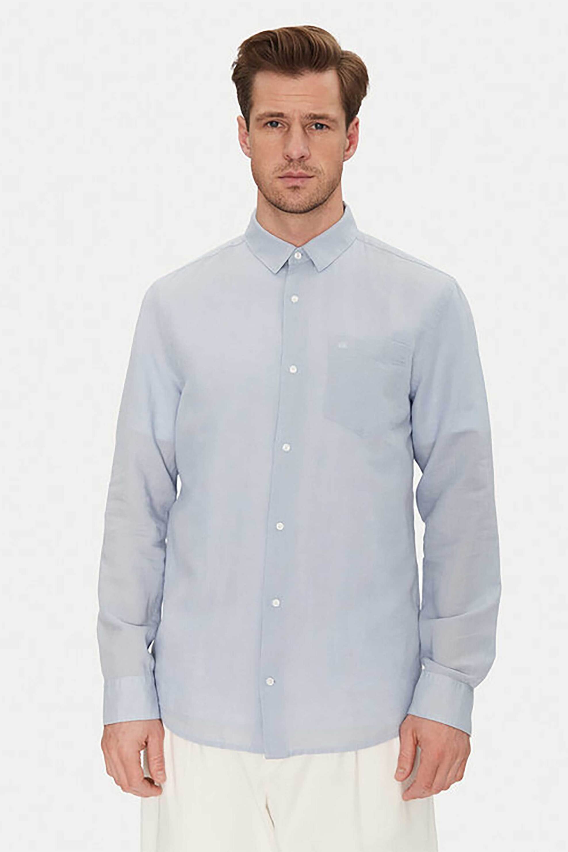 Calvin Klein ανδρικό πουκάμισο μονόχρωμο Regular Fit - K10K114488 Μπλε Ανοιχτό