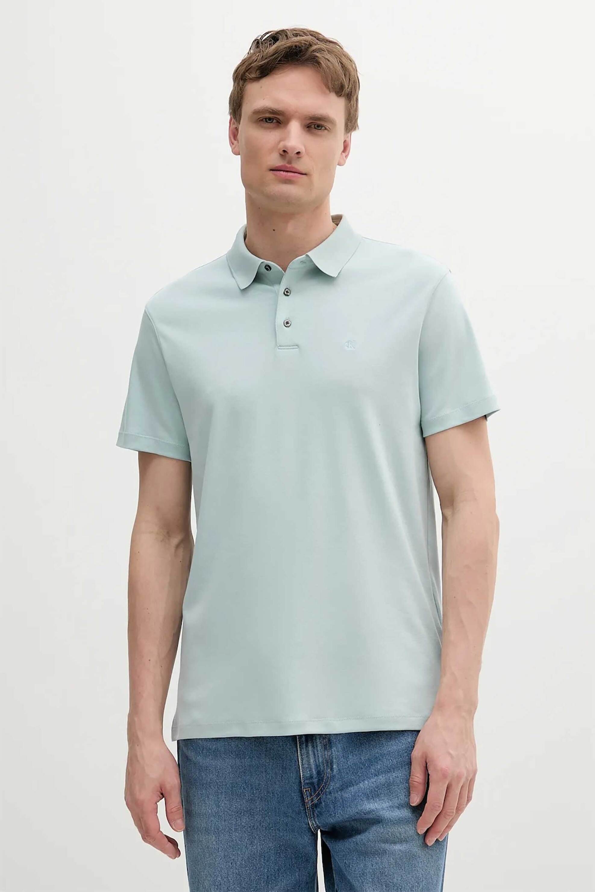 Calvin Klein ανδρική μπλούζα πόλο με κεντημένο monogram Regular Fit - LV04LB276G Βεραμάν Ανοιχτό