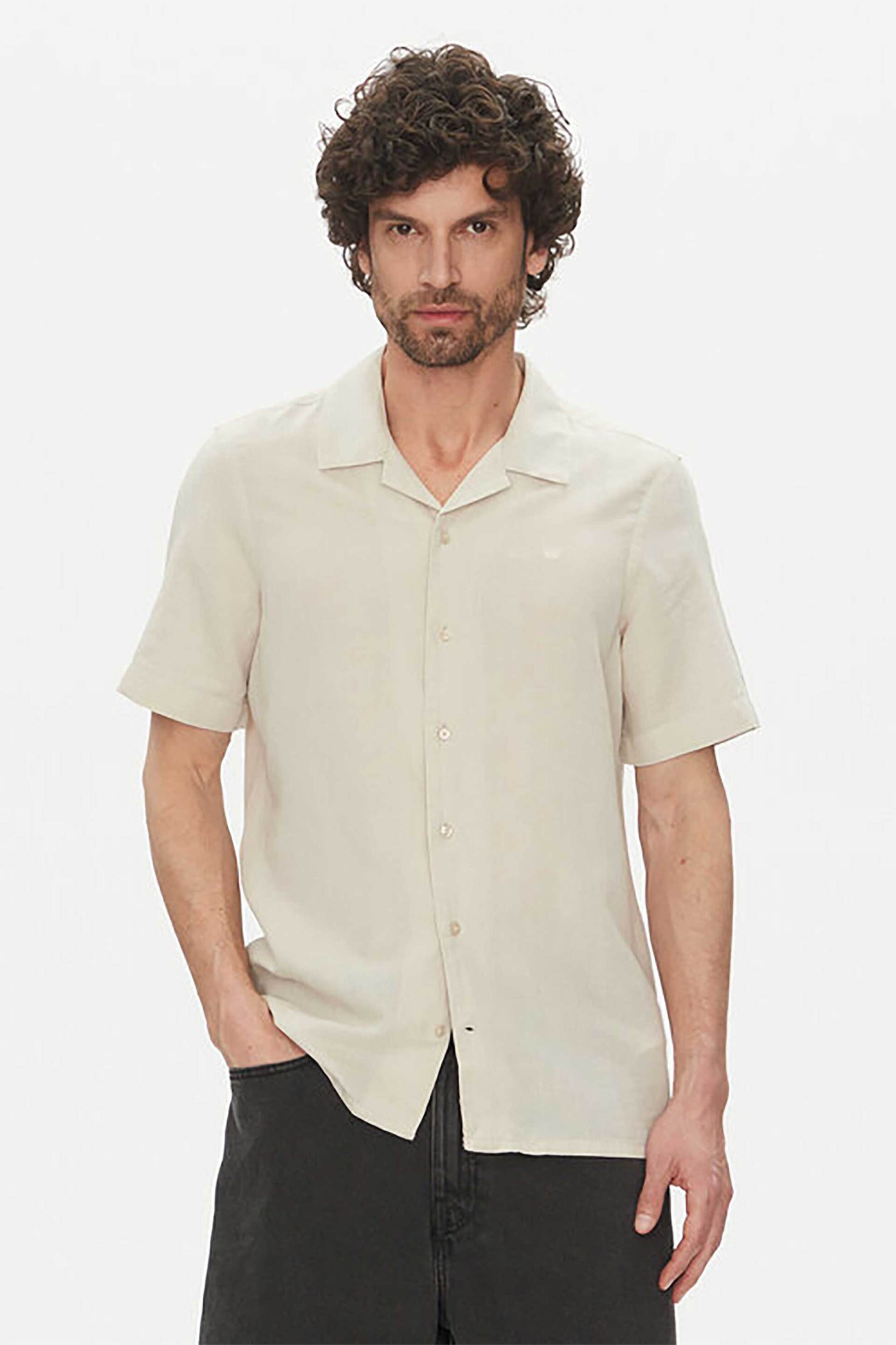 Calvin Klein ανδρικό πουκάμισο μονόχρωμο Regular Fit - K10K114197 Μπεζ