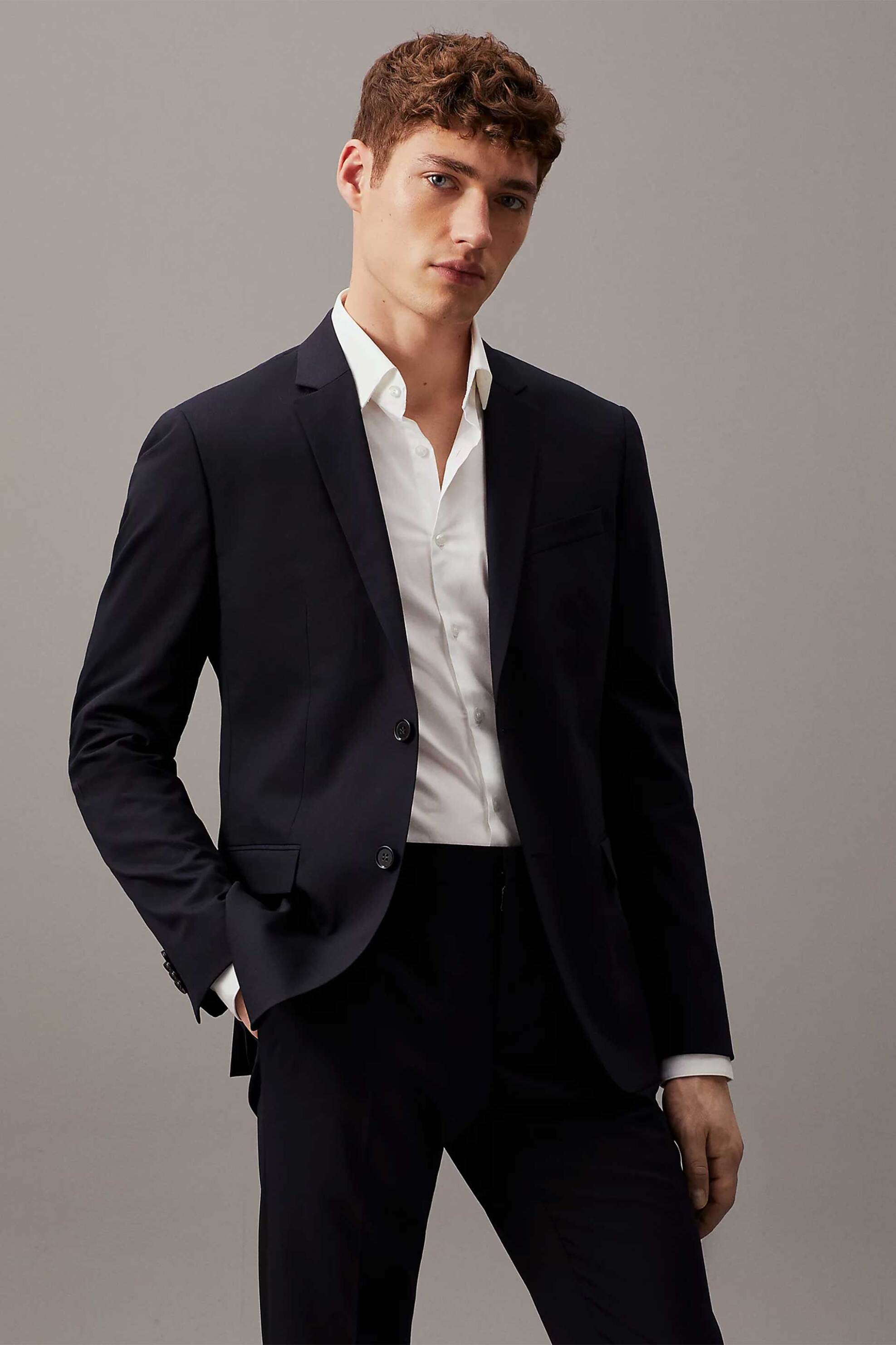 Calvin Klein ανδρικό μάλλινο σακάκι κοστουμιού Slim Fit - K10K103083 Μπλε Σκούρο