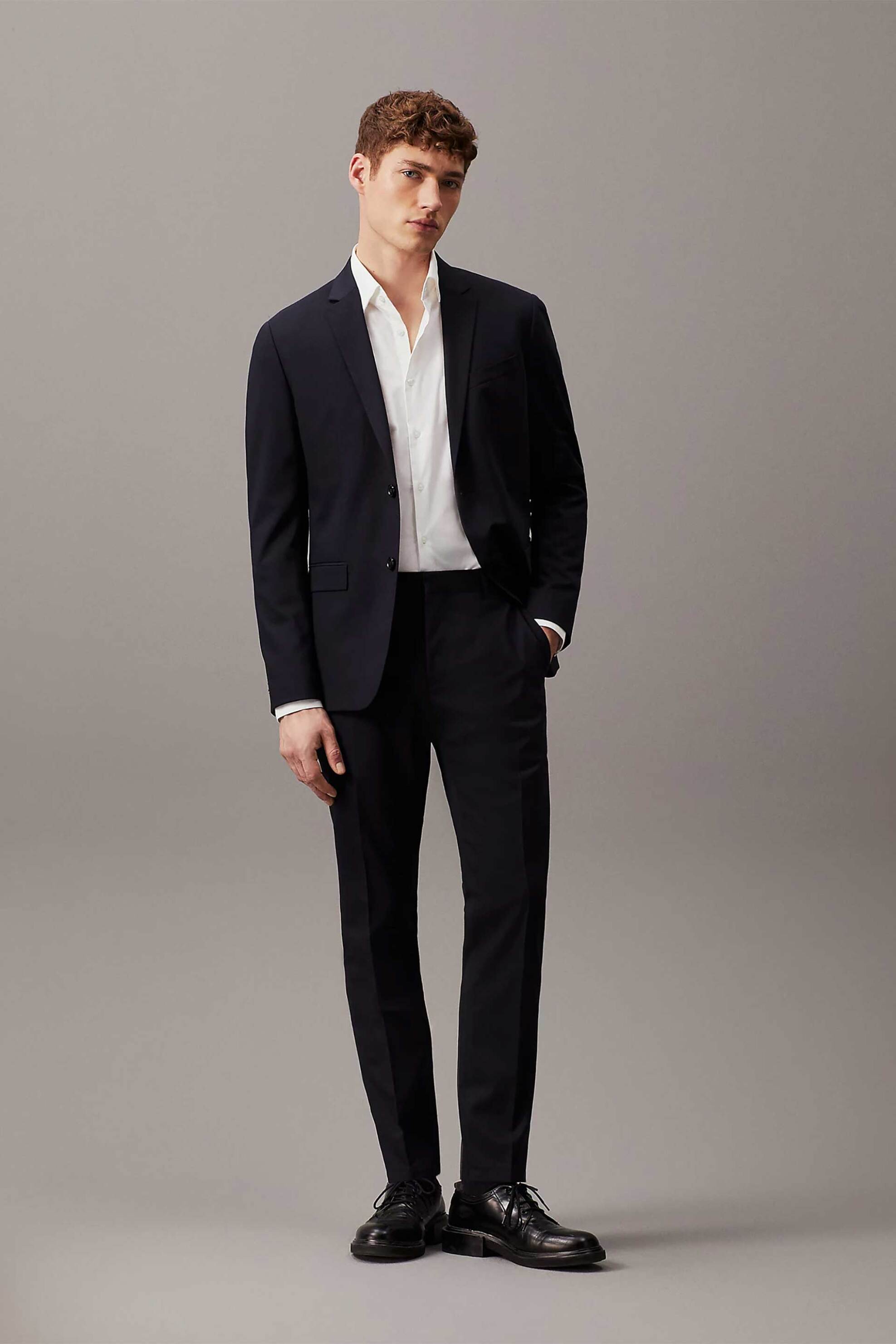 CALVIN KLEIN Calvin Klein ανδρικό μάλλινο παντελόνι κοστουμιού Slim Fit - K10K103084 Μπλε Σκούρο