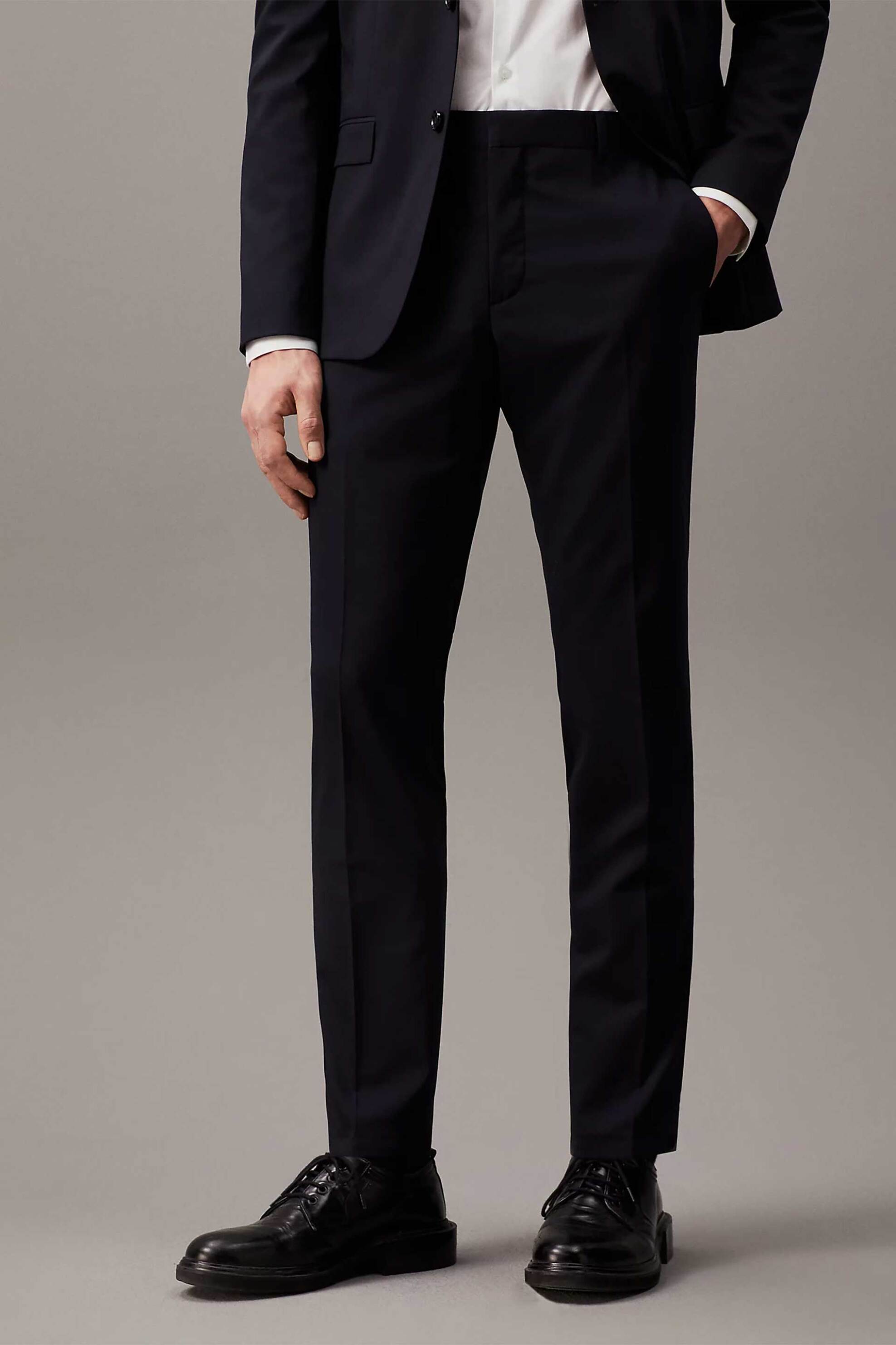 Calvin Klein ανδρικό μάλλινο παντελόνι κοστουμιού Slim Fit - K10K103084 Μπλε Σκούρο φωτογραφία