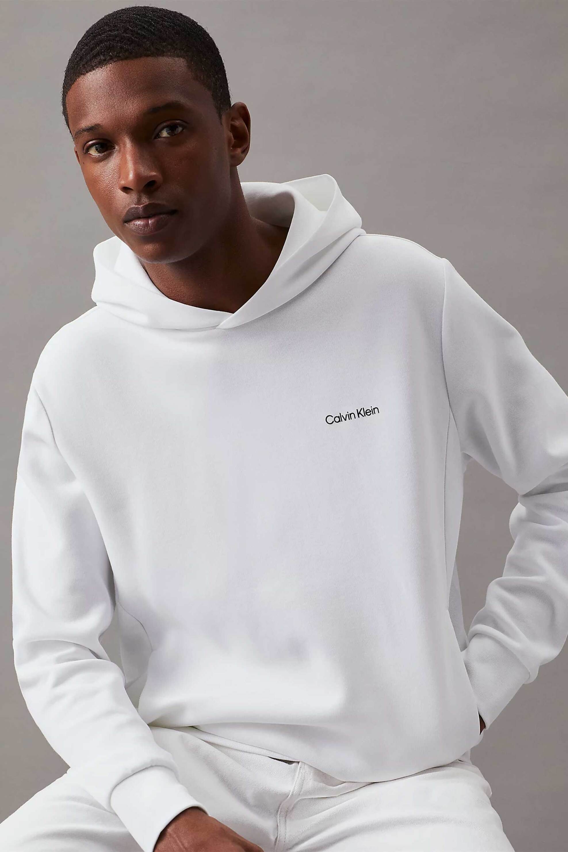 Calvin Klein ανδρική μπλούζα φούτερ με κουκούλα και λογότυπο Regular Fit - K10K109927 Λευκό