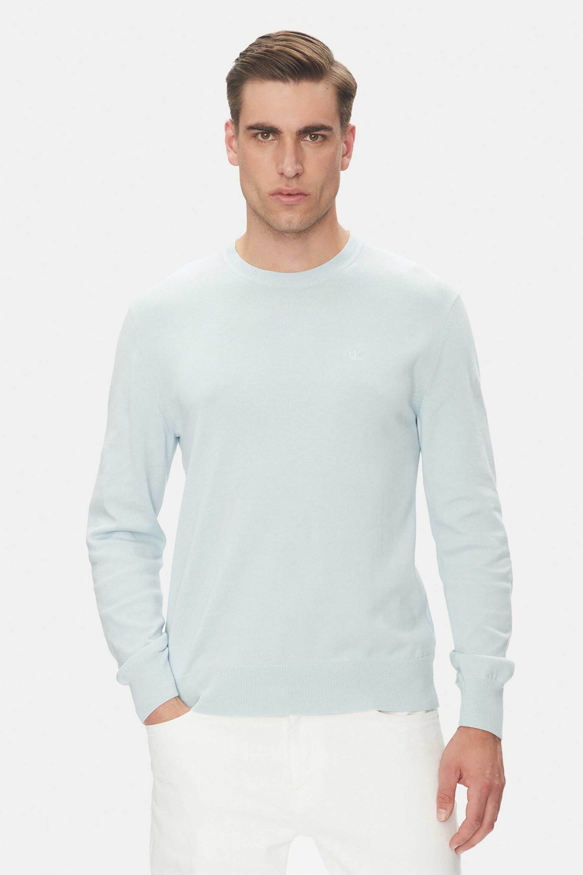 Calvin Klein ανδρικό πουλόβερ μονόχρωμο Regular Fit - LV040BM343 Βεραμάν Ανοιχτό