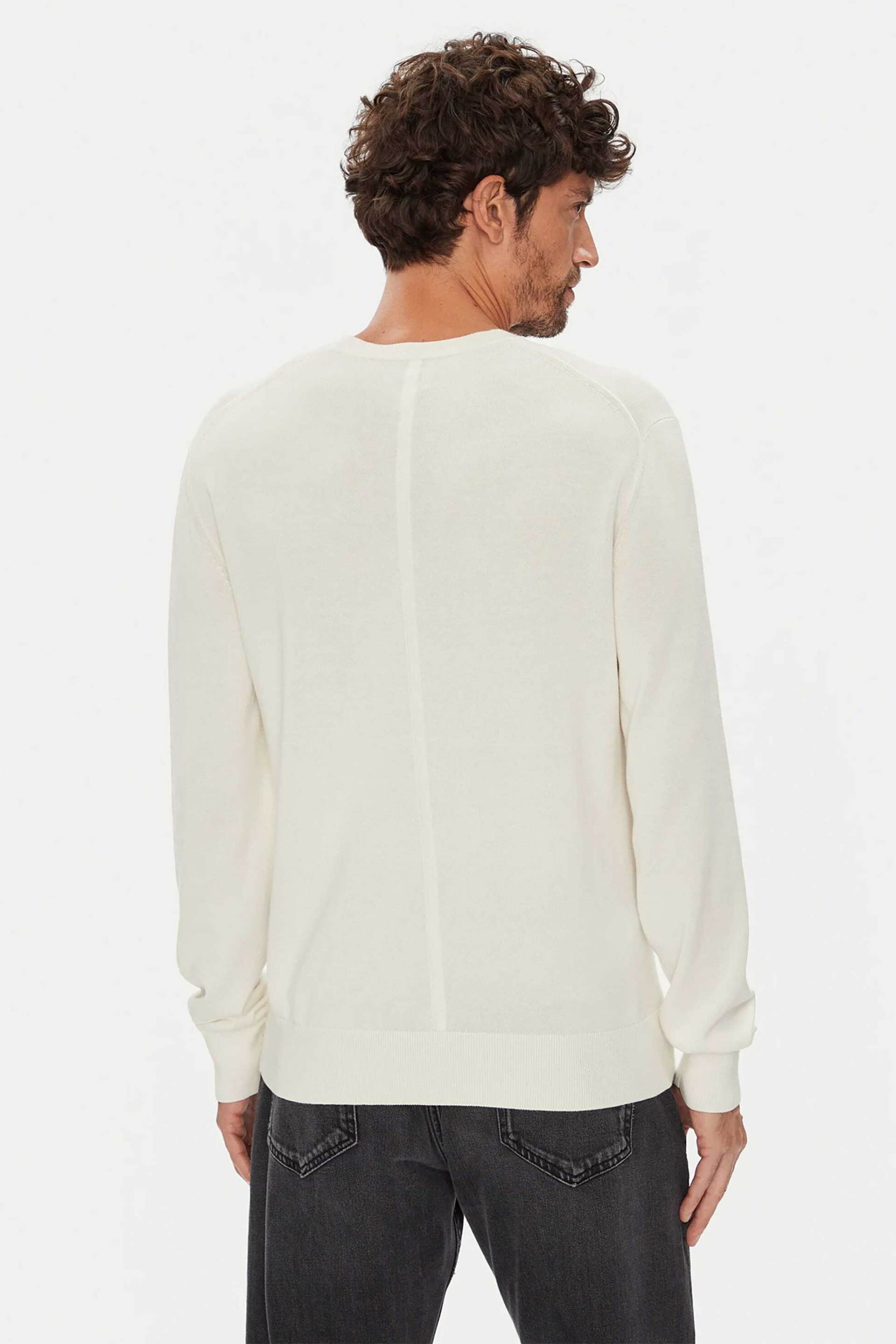 Calvin Klein Ανδρικό Πουλόβερ Μονόχρωμο Regular Fit - Lv040Bm343 Εκρού