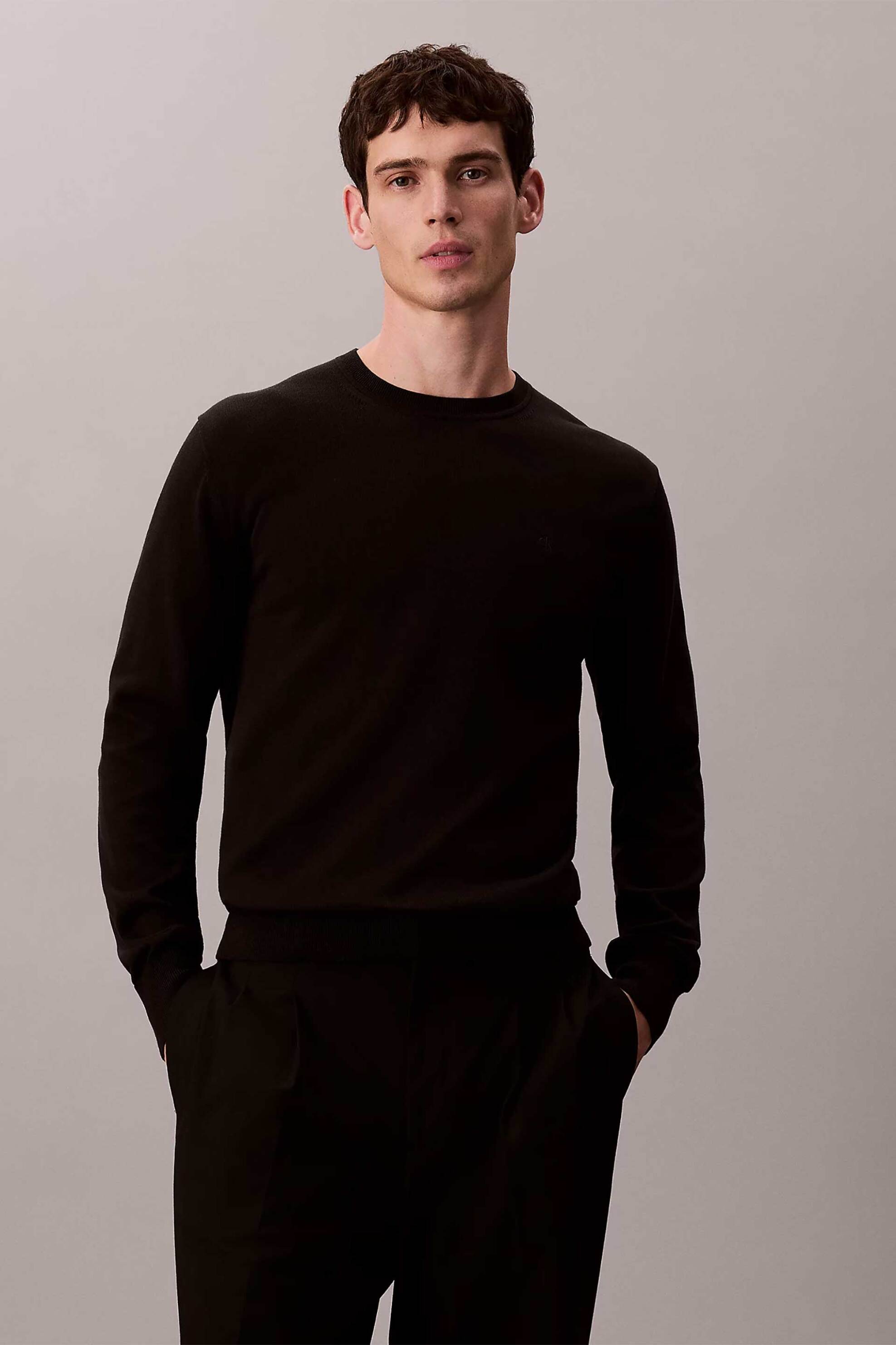 Calvin Klein ανδρικό πουλόβερ μονόχρωμο Regular Fit - LV040BM343 Μαύρο