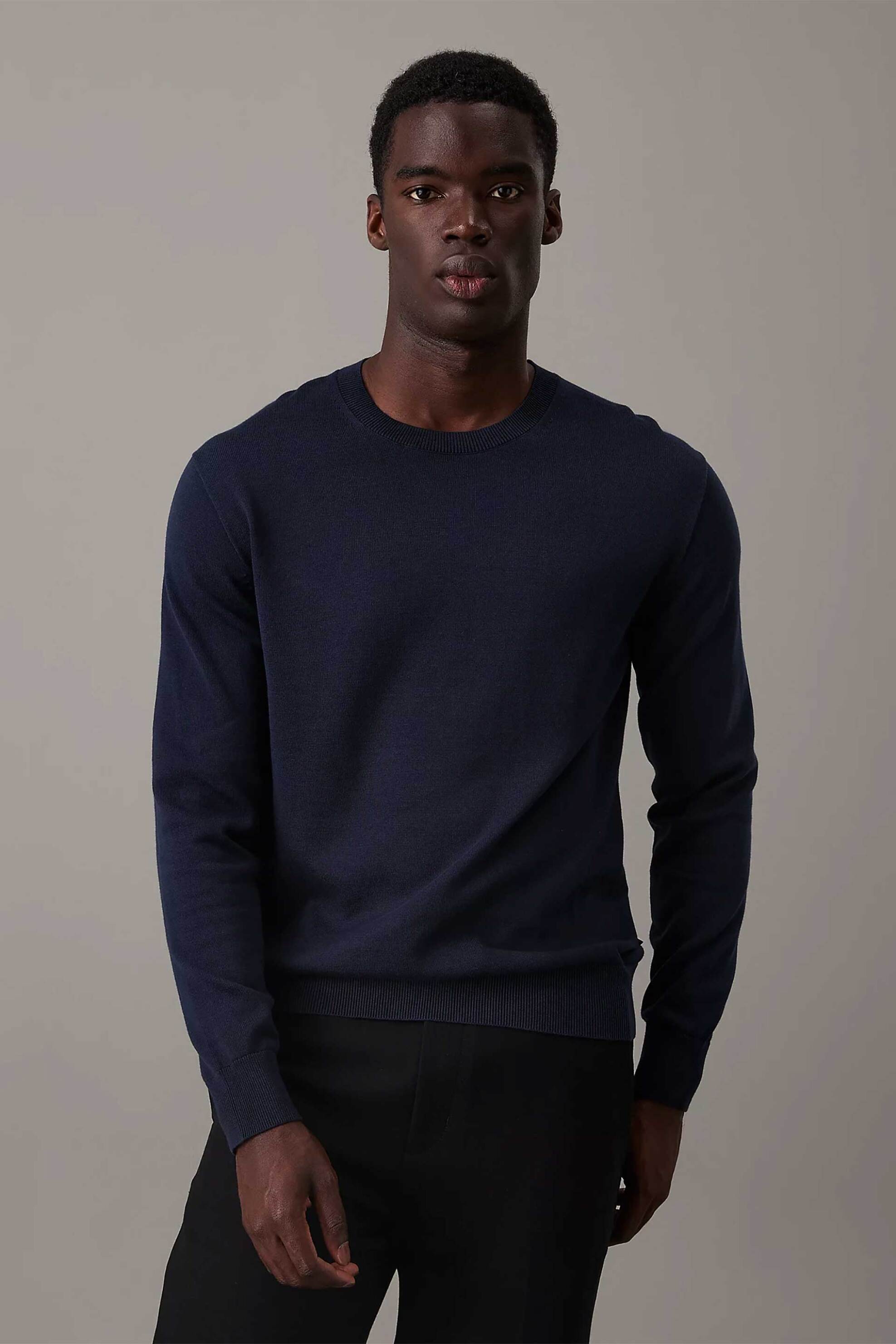 Calvin Klein ανδρικό πουλόβερ μονόχρωμο Regular Fit - LV040BM343 Μπλε Σκούρο