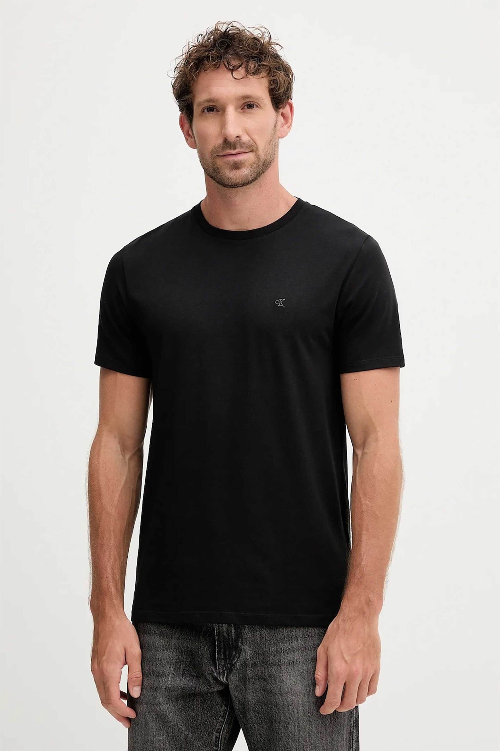 Calvin Klein ανδρικό T-shirt με κεντημένο monogram Slim Fit - LV04LC240G Μαύρο