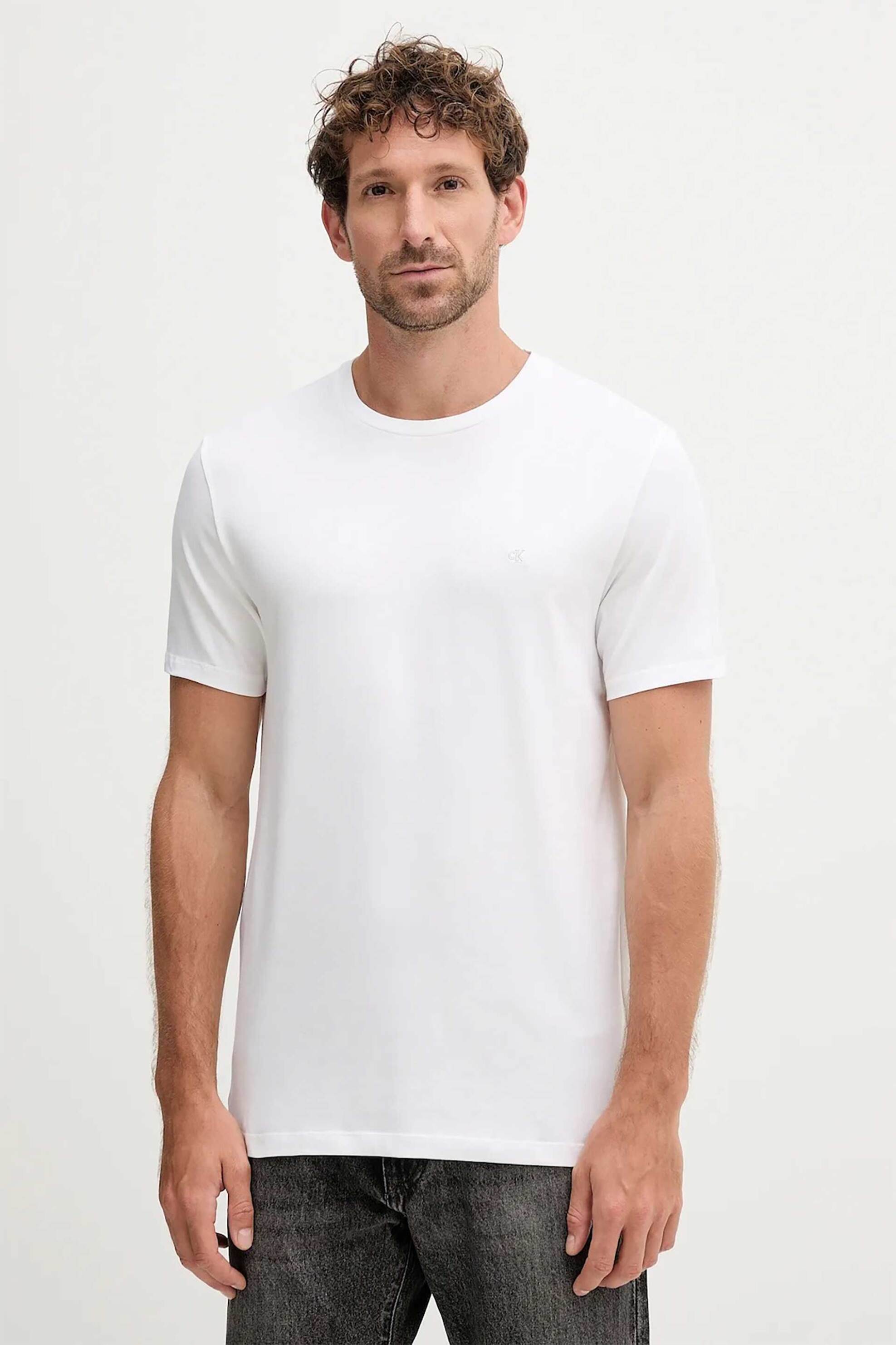 Calvin Klein ανδρικό T-shirt με κεντημένο monogram Slim Fit - LV04LC240G Λευκό