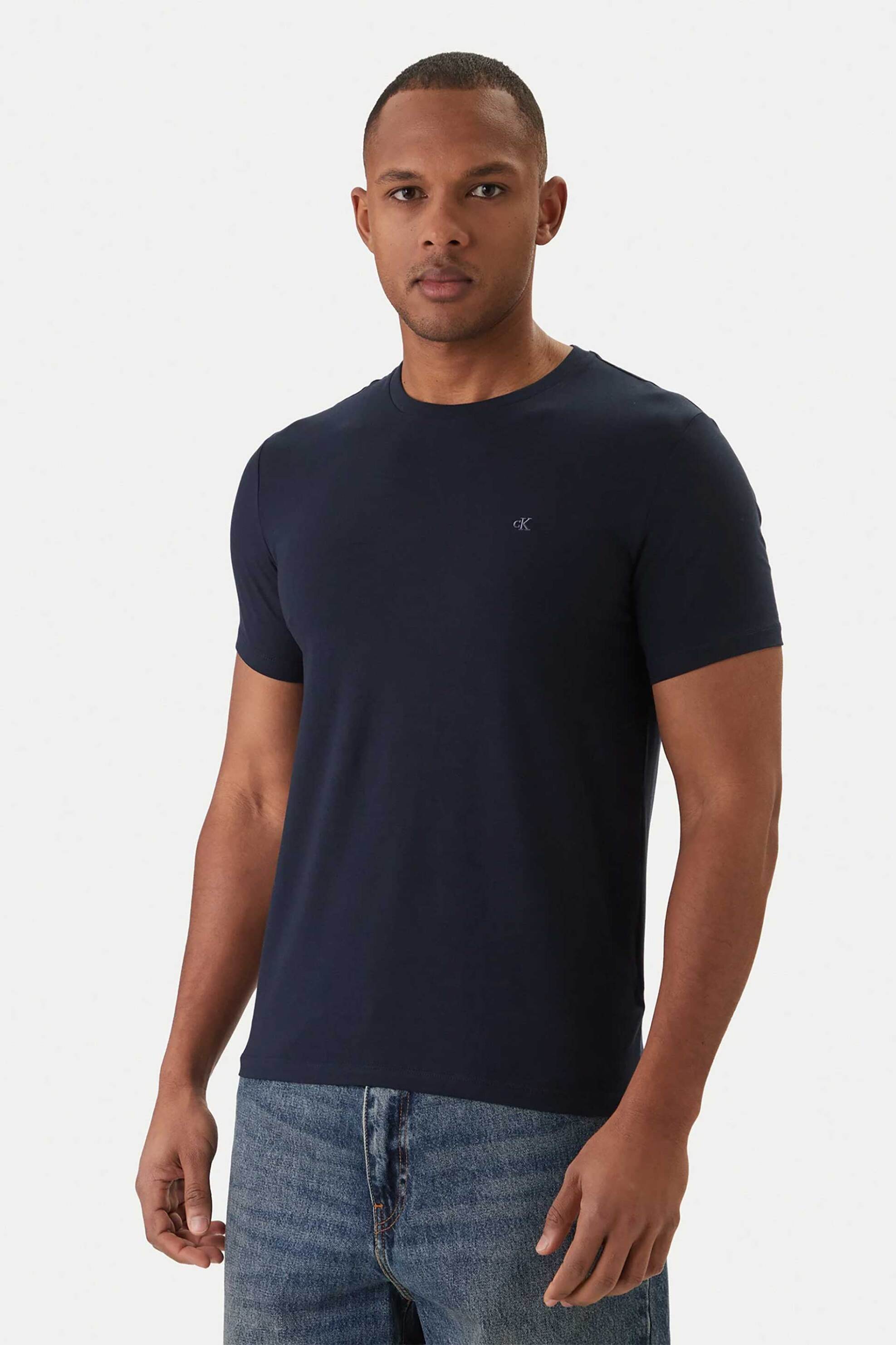 Calvin Klein ανδρικό T-shirt με κεντημένο monogram Slim Fit - LV04LC240G Μπλε Σκούρο