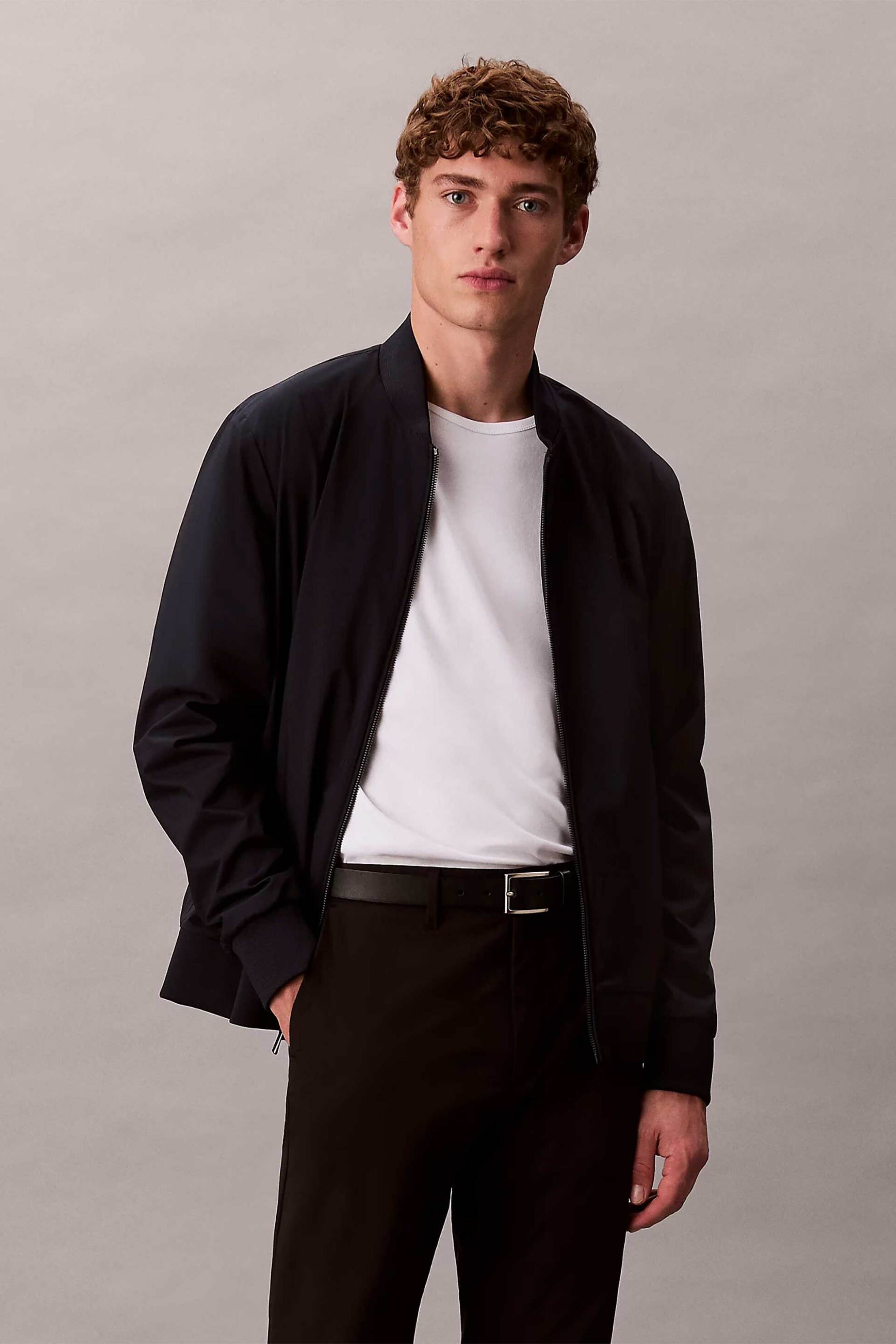 Calvin Klein ανδρικό bomber jacket με λογότυπο Regular Fit - LV040FM512 Μπλε Σκούρο