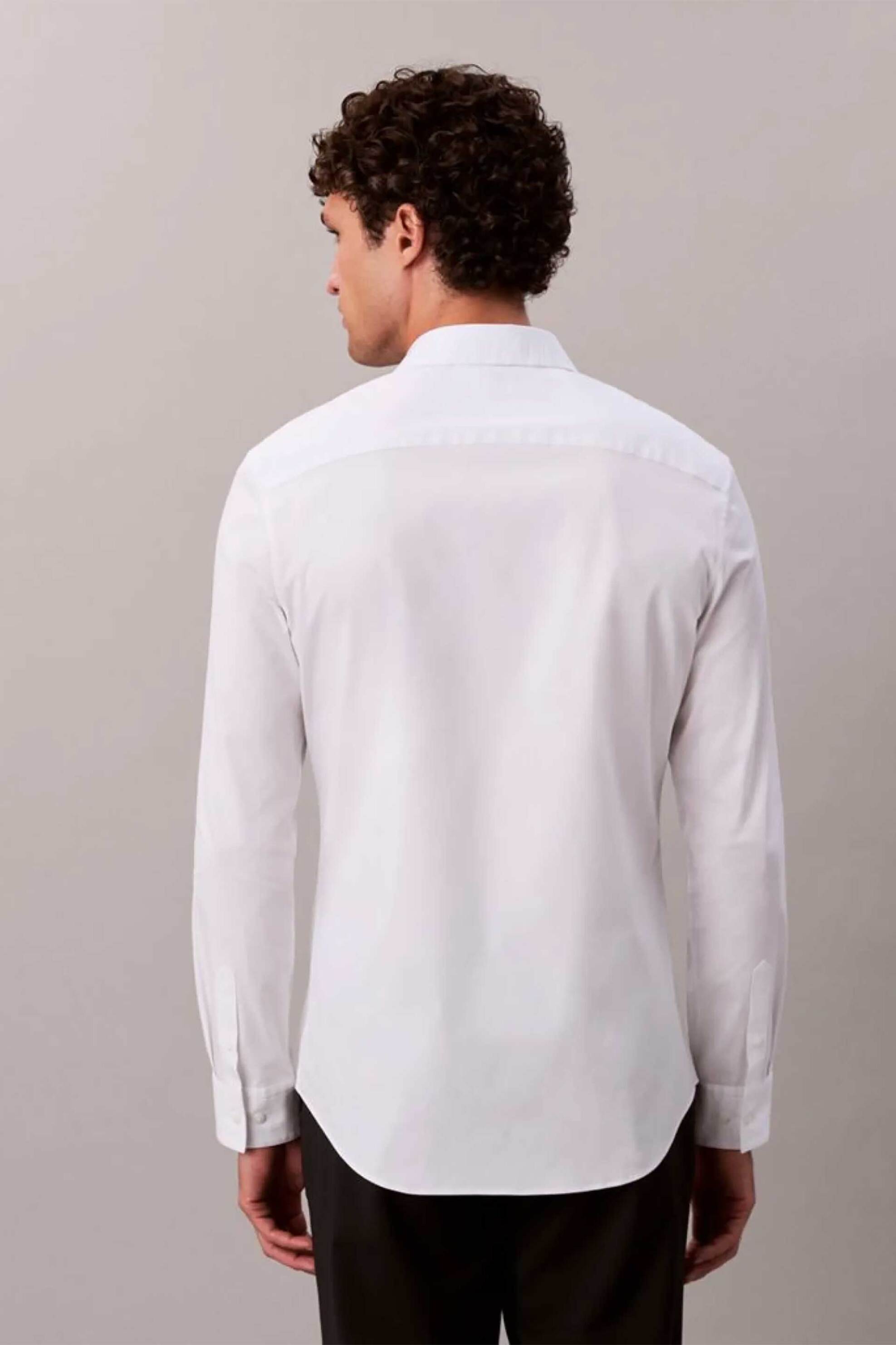 Calvin Klein Ανδρικό Πουκάμισο με Κεντημένο Monogram Slim Fit - Lv04Lb145Ga Λευκό