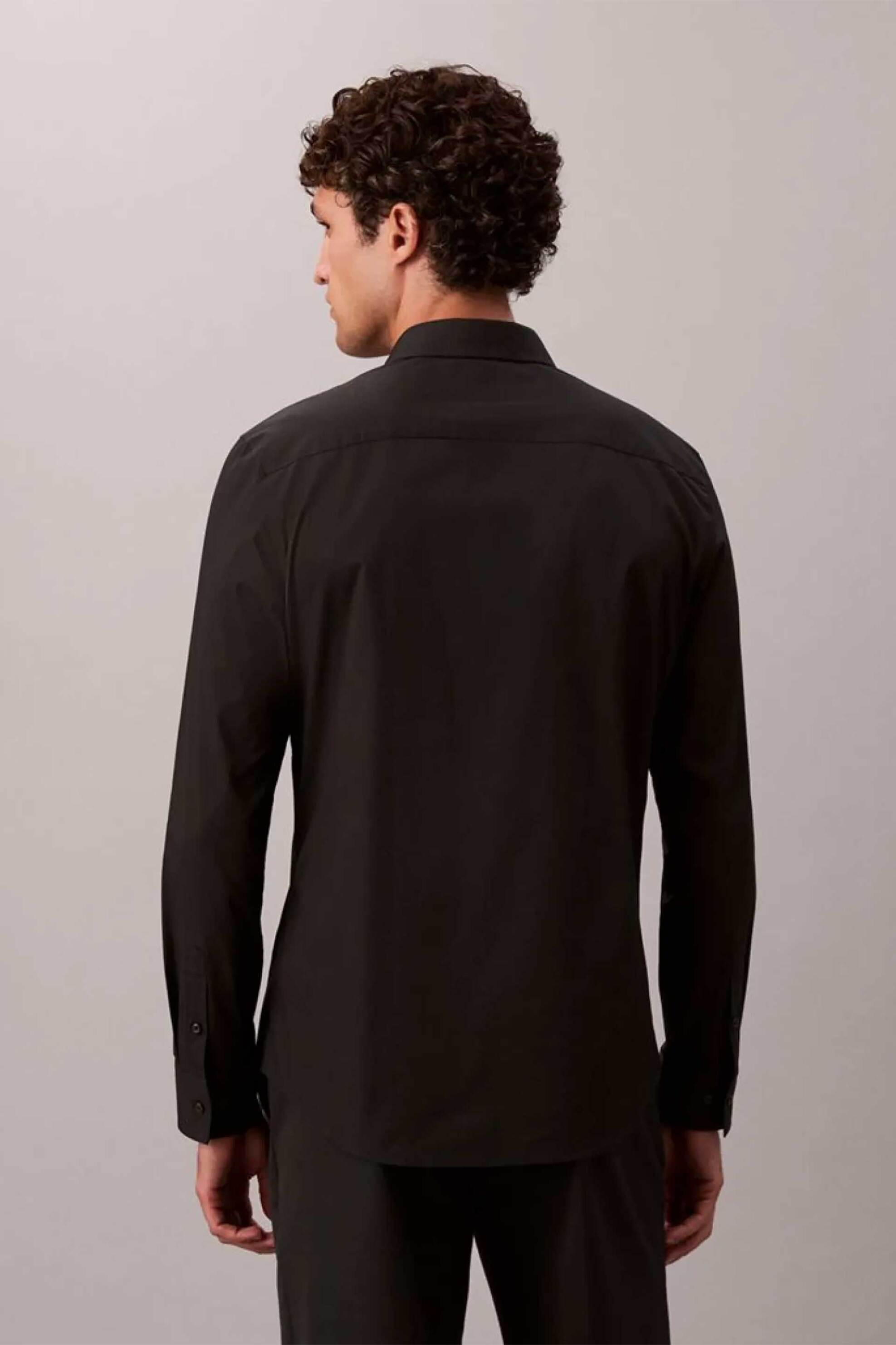 Calvin Klein Ανδρικό Πουκάμισο με Κεντημένο Monogram Slim Fit - Lv04Lb145Ga Μαύρο